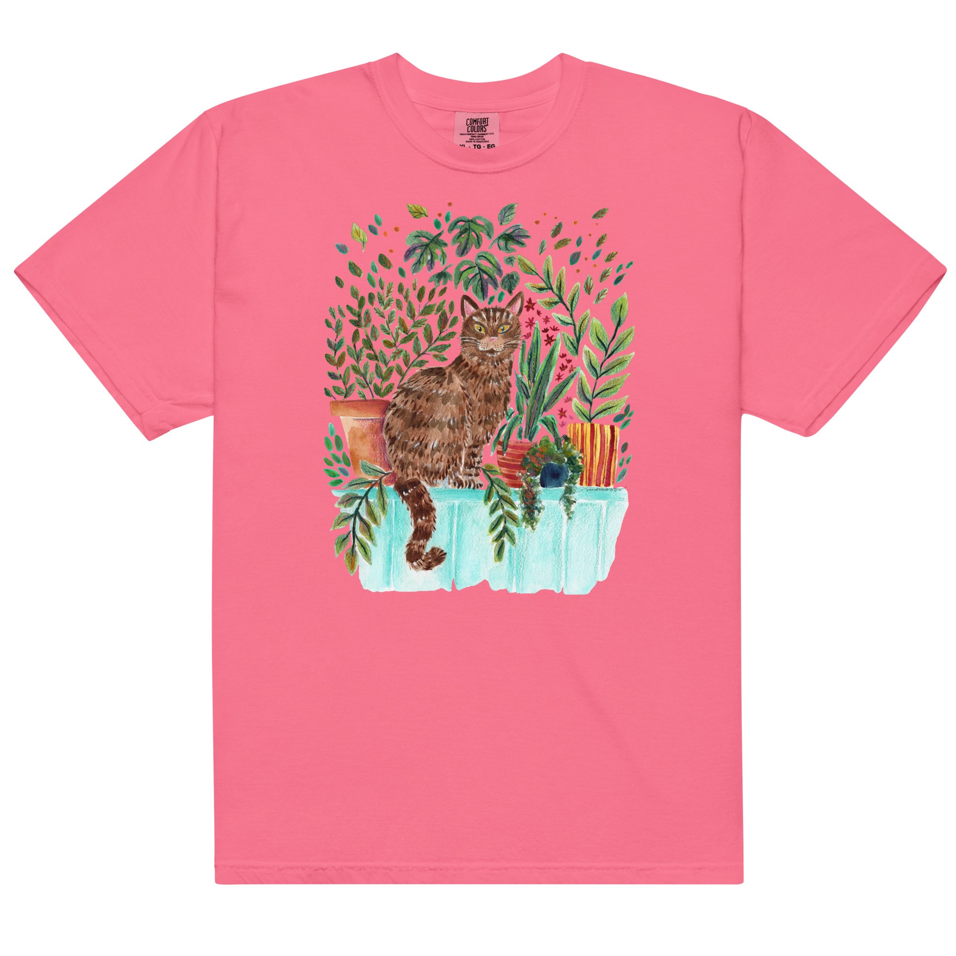 Garment - Dyed T-Shirt – Cat Sitting in the Window 🐾🌿 - SANDRAAS