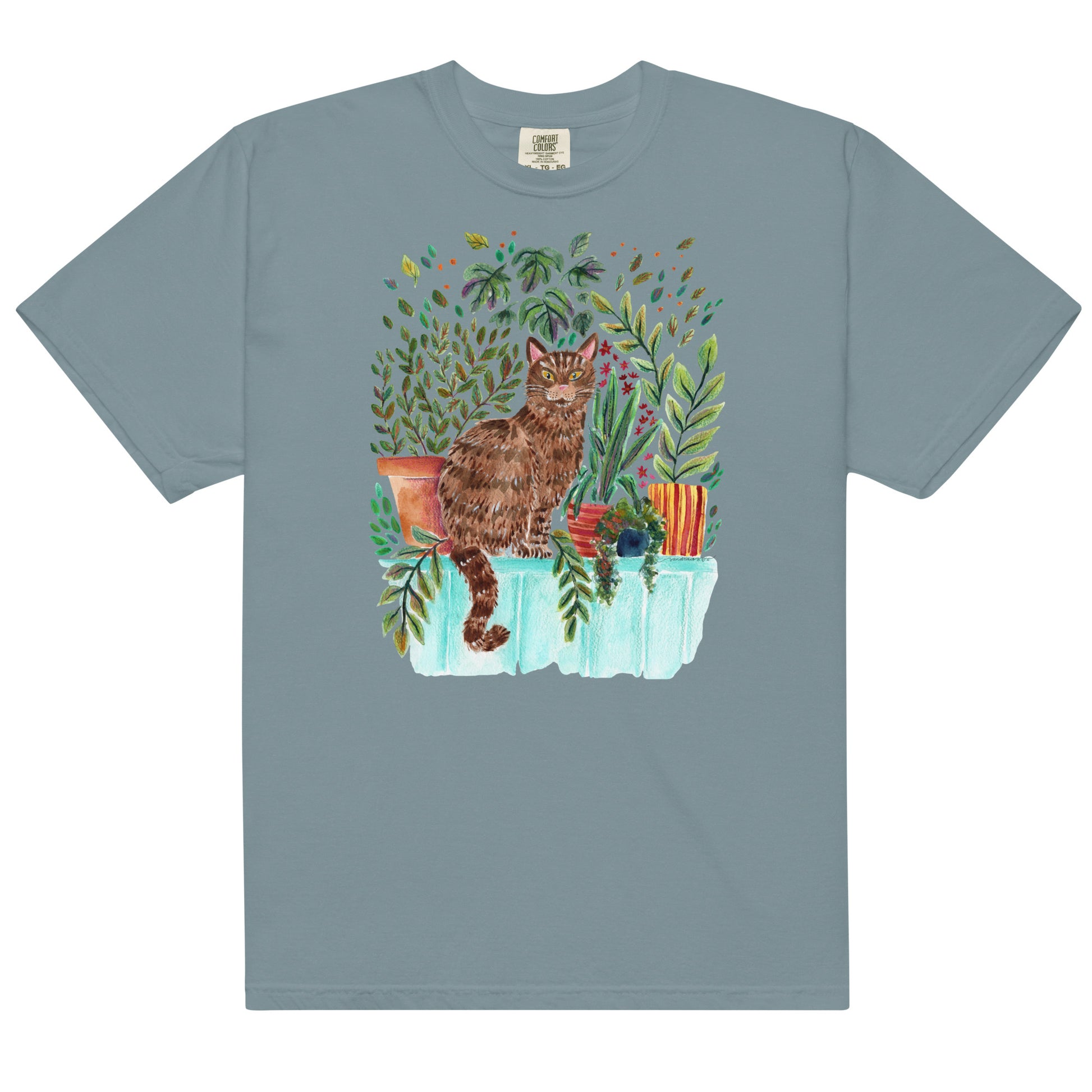 Garment - Dyed T-Shirt – Cat Sitting in the Window 🐾🌿 - SANDRAAS