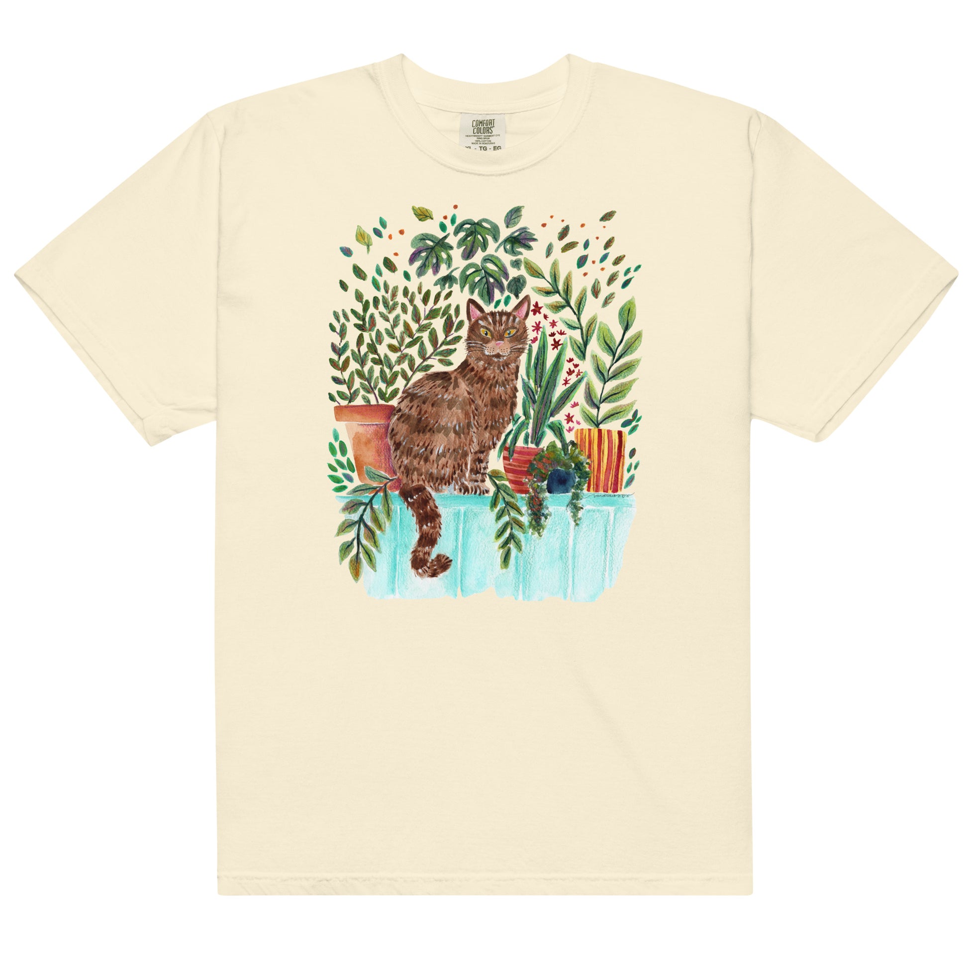 Garment - Dyed T-Shirt – Cat Sitting in the Window 🐾🌿 - SANDRAAS