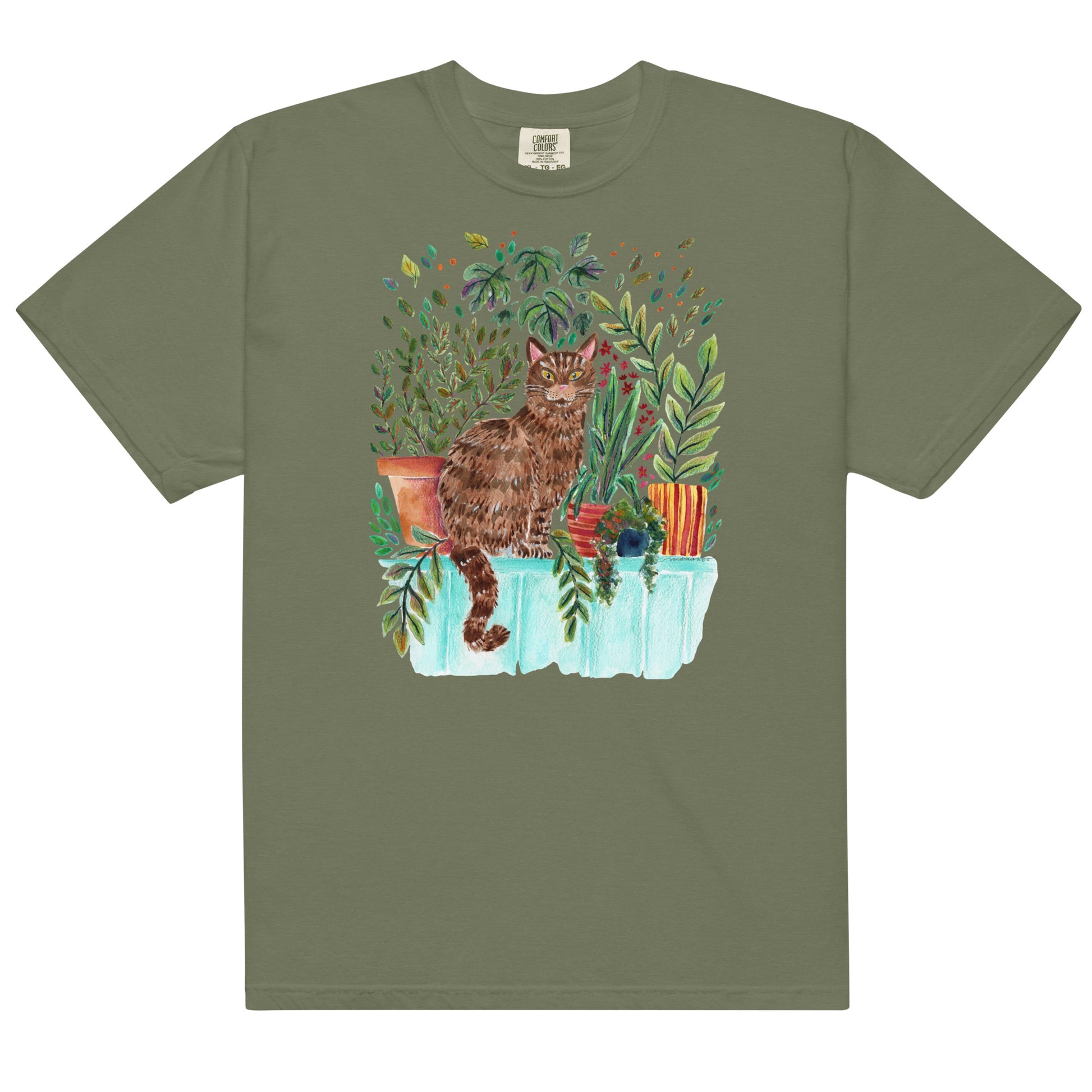 Garment - Dyed T-Shirt – Cat Sitting in the Window 🐾🌿 - SANDRAAS