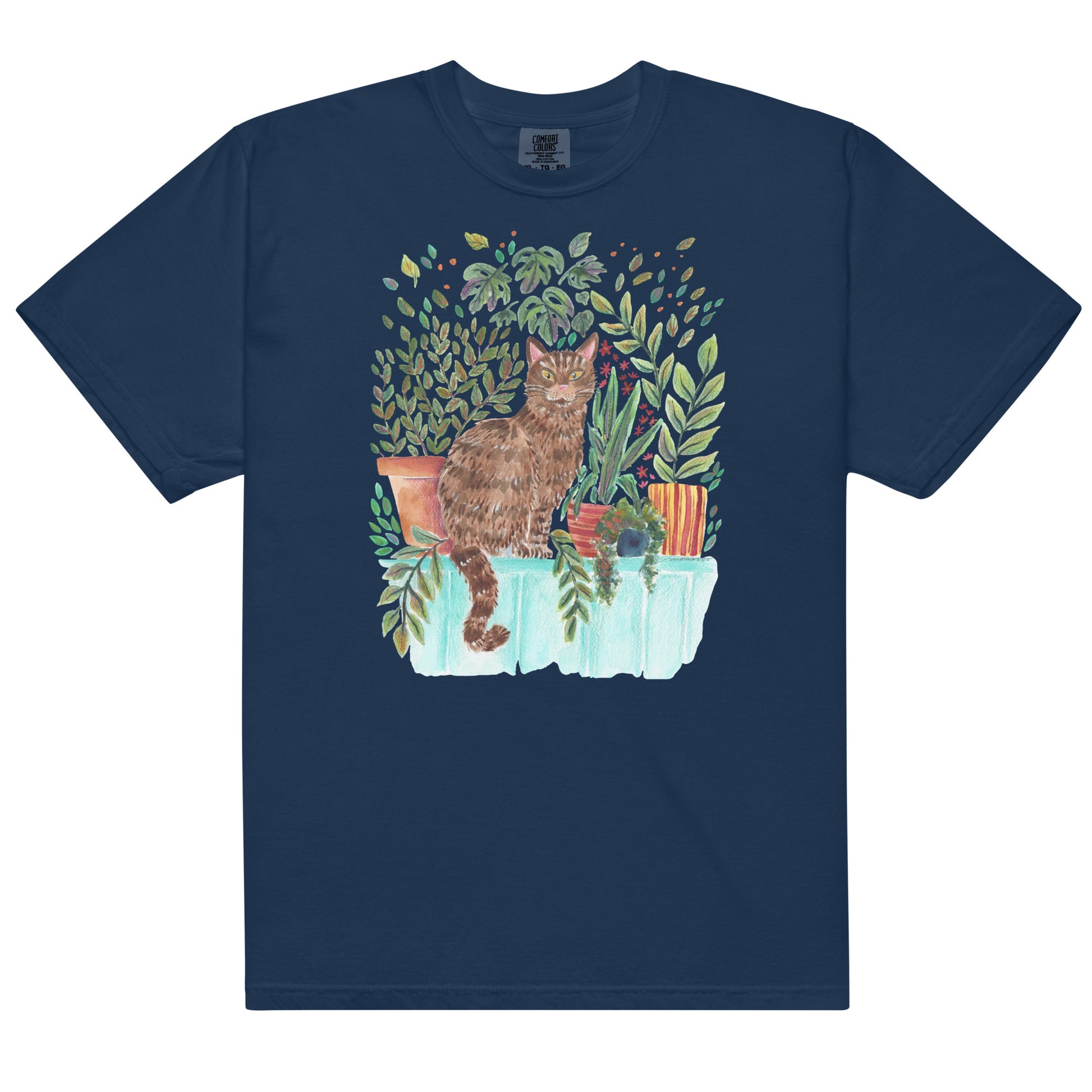 Garment - Dyed T-Shirt – Cat Sitting in the Window 🐾🌿 - SANDRAAS