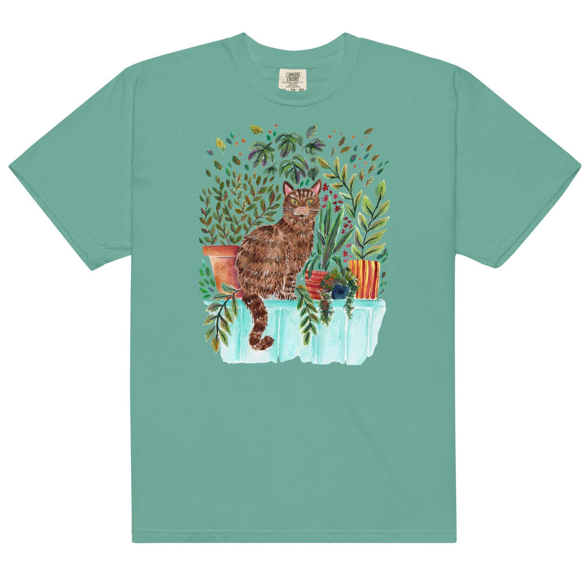 Garment - Dyed T-Shirt – Cat Sitting in the Window 🐾🌿 - SANDRAAS