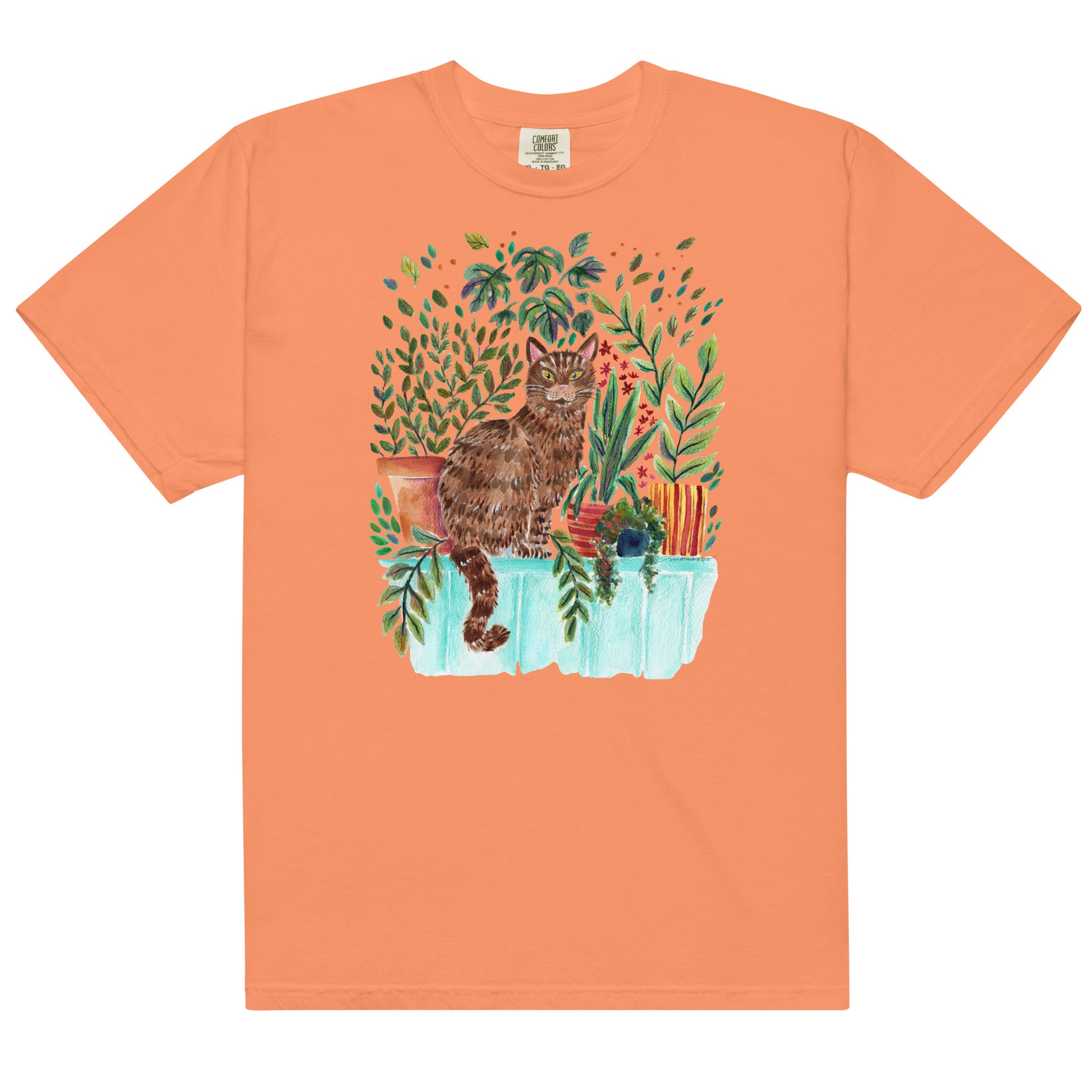 Garment - Dyed T-Shirt – Cat Sitting in the Window 🐾🌿 - SANDRAAS