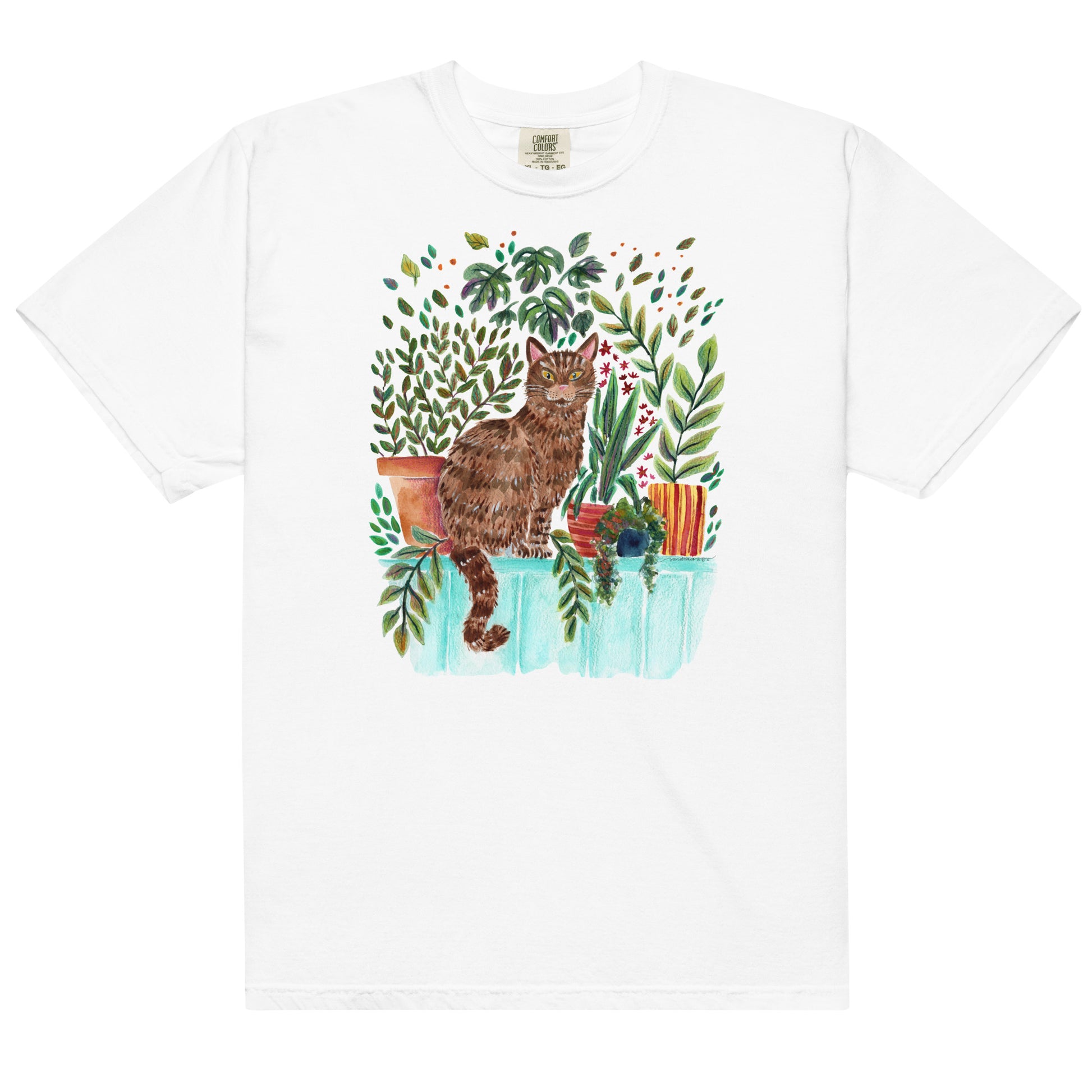 Garment - Dyed T-Shirt – Cat Sitting in the Window 🐾🌿 - SANDRAAS