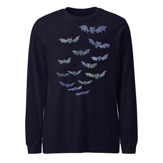 Halloween Bats Women’s Long Sleeve T-Shirt • Watercolor Bat Tee • Spooky Season Fall Shirt - SANDRAAS