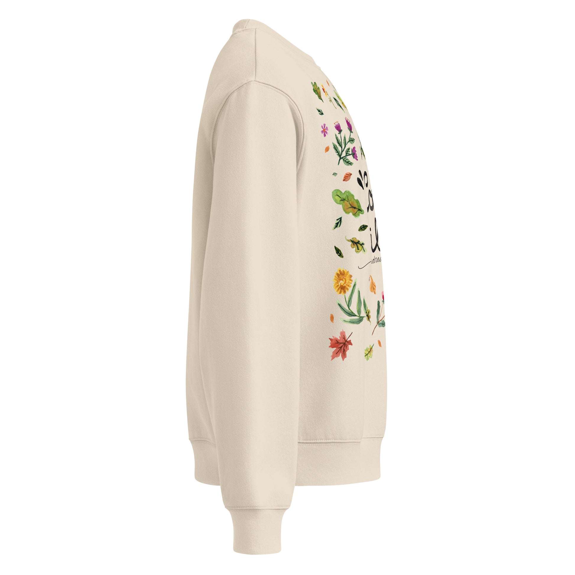 Cozy Vibes Oversized Sweatshirt 🍂 | Hand - Lettered Quote + Watercolor Autumn Leaves - SANDRAAS