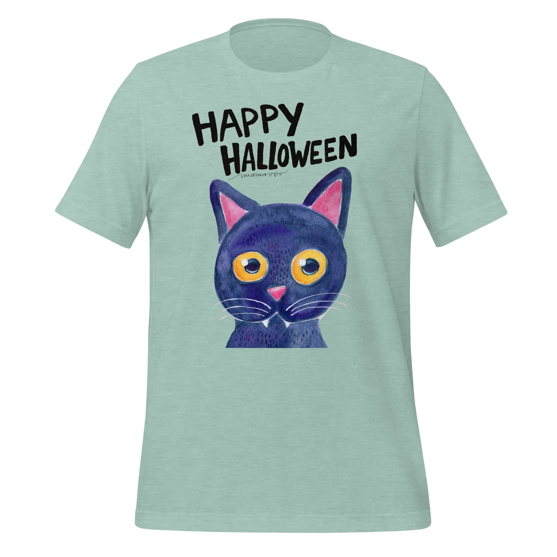 Happy Halloween Black Cat T-Shirt – Spooky, Stylish & Oh - So - Comfy! 🎃🐈⬛ - SANDRAAS