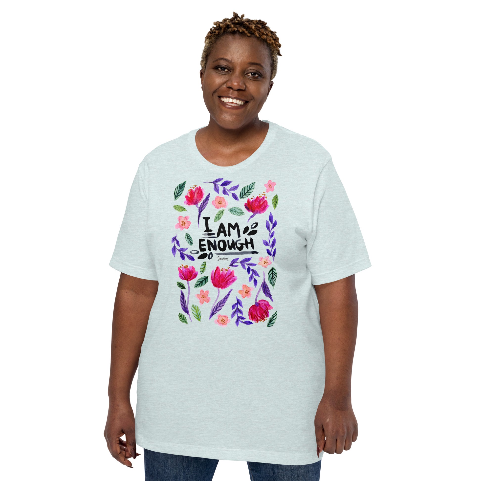 🌸 Unisex T-Shirt – I Am Enough (Florals) 🖤🌷 - SANDRAAS
