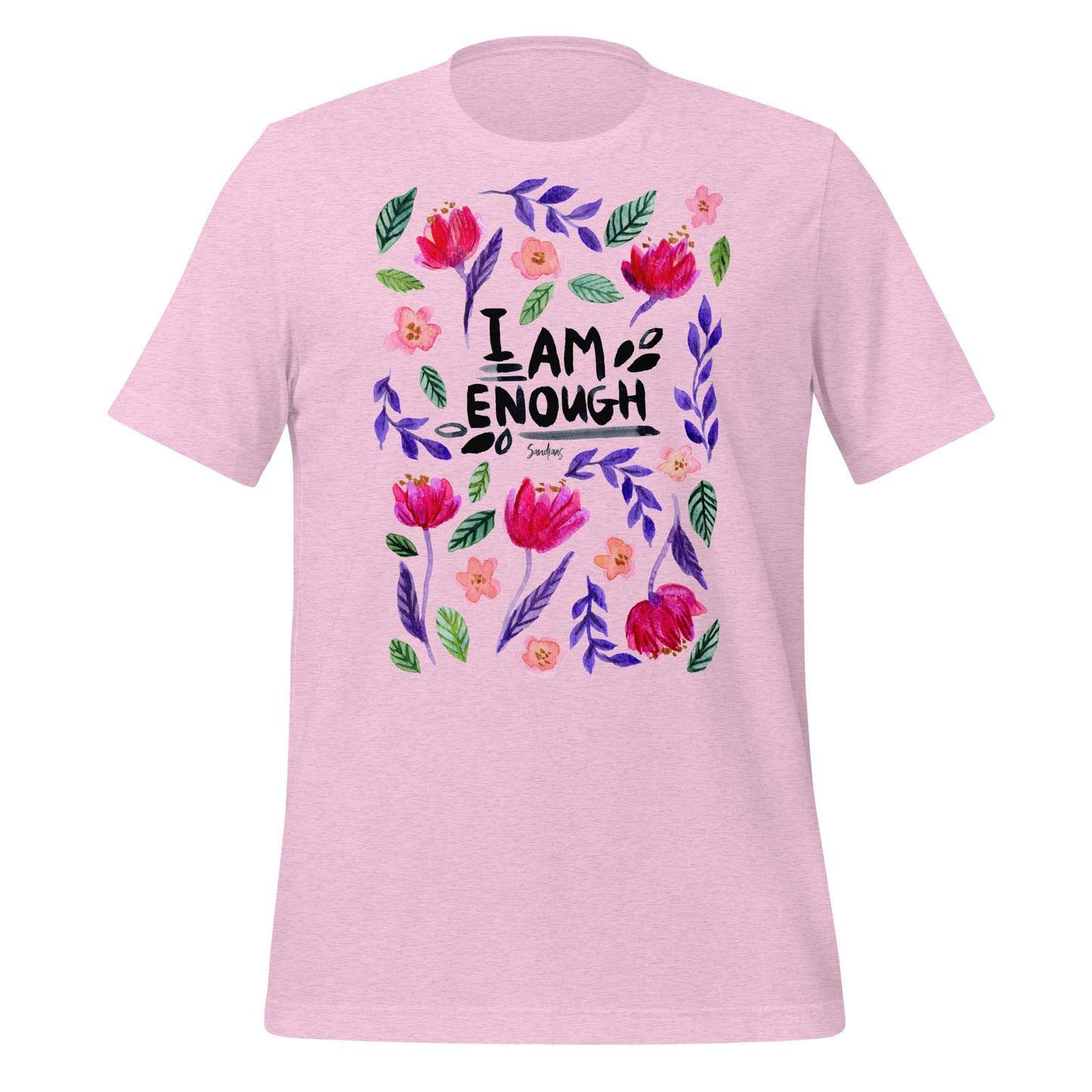 🌸 Unisex T-Shirt – I Am Enough – Watercolor Floral Edition - SANDRAAS