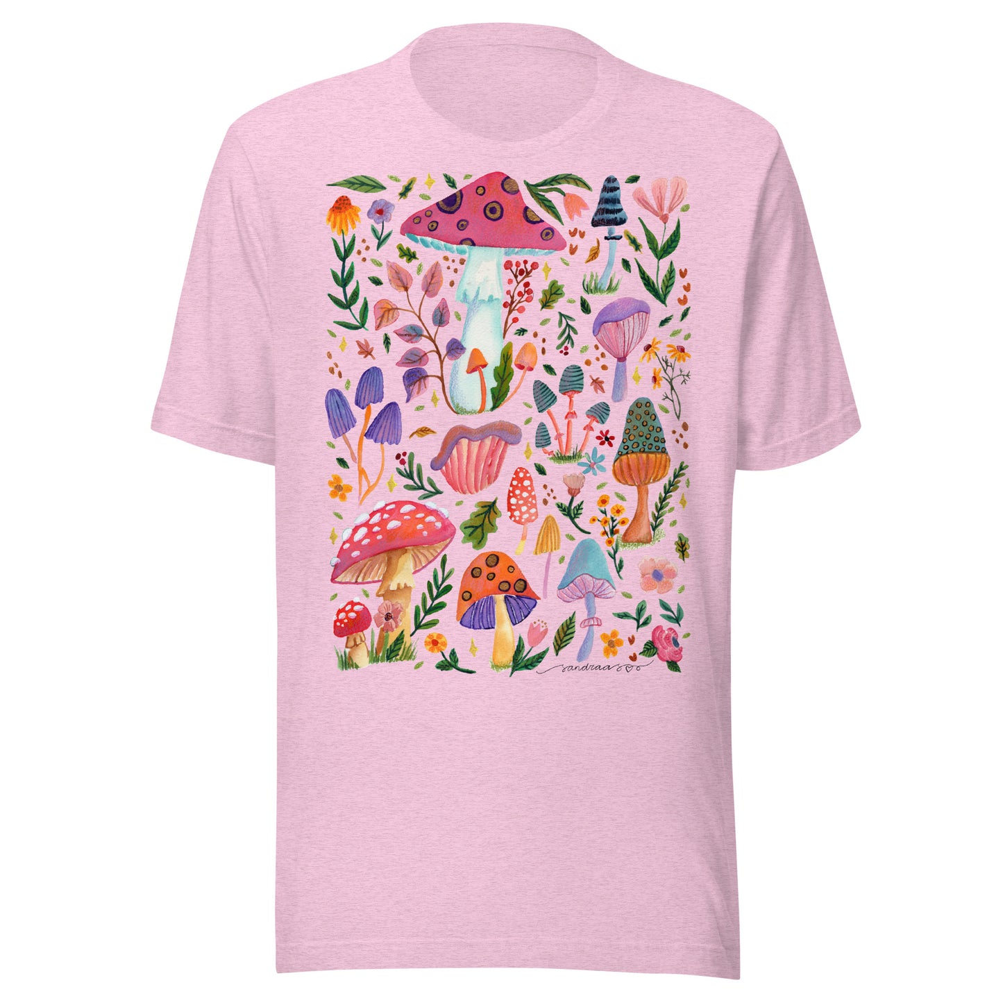 Whimsical Mushrooms & Florals Women’s T-Shirt • Colorful Watercolor Autumn Nature Tee • Cozy Vibes Shirt - SANDRAAS