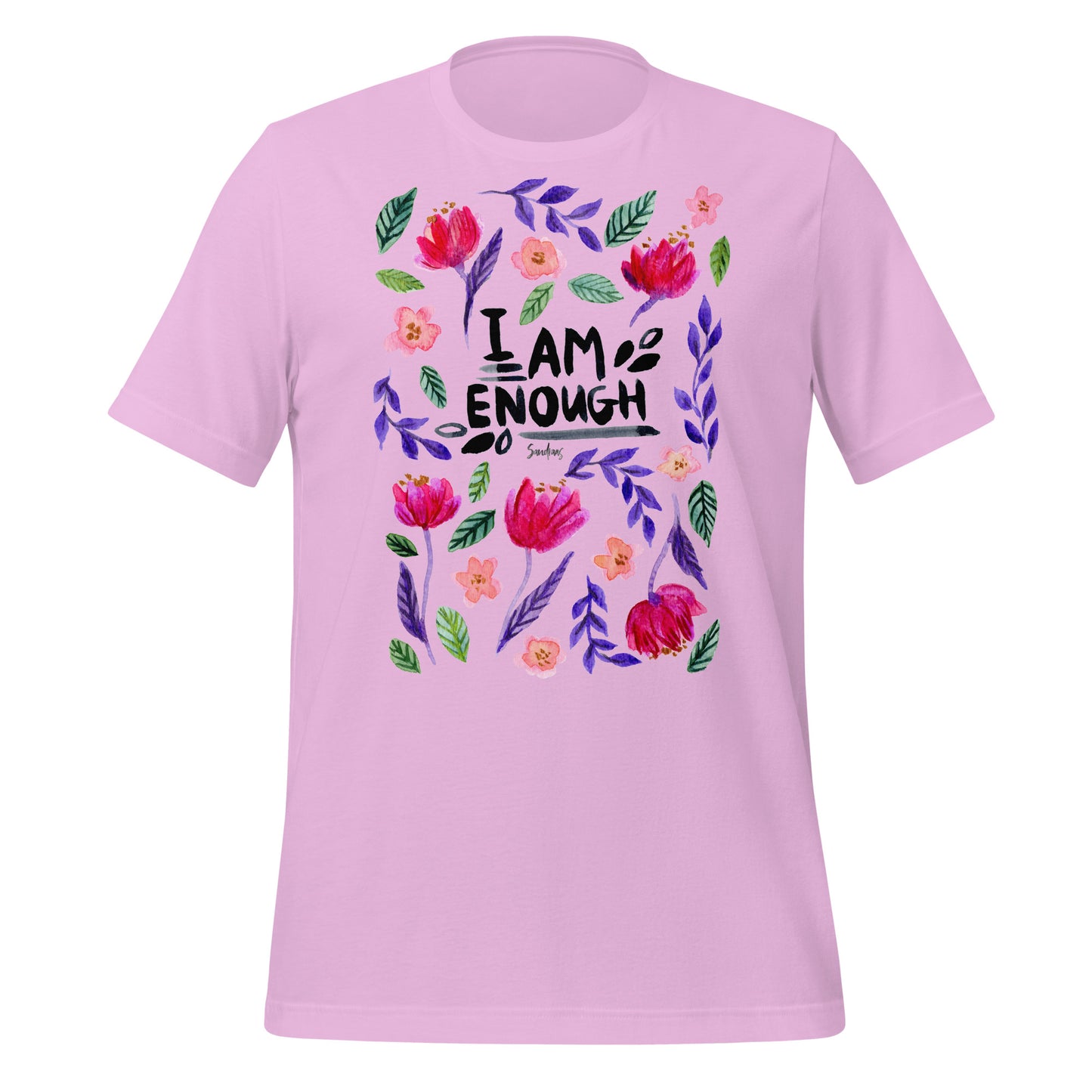 🌸 Unisex T-Shirt – I Am Enough – Watercolor Floral Edition - SANDRAAS