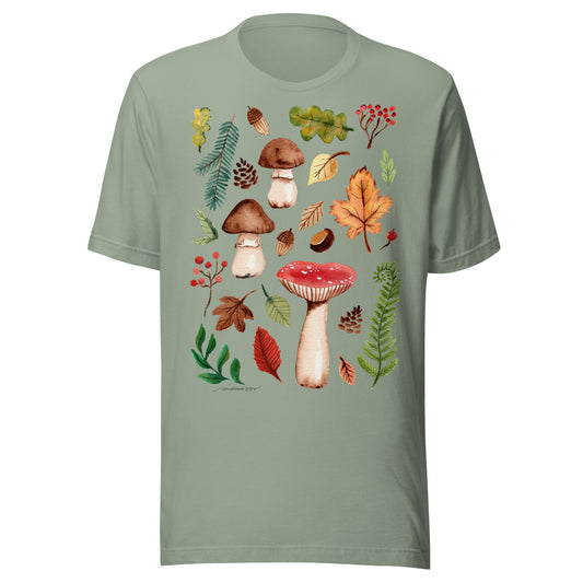 Autumn Mushrooms & Leaves Women’s T-Shirt • Watercolor Nature Tee • Cozy Fall Outfit Shirt - SANDRAAS