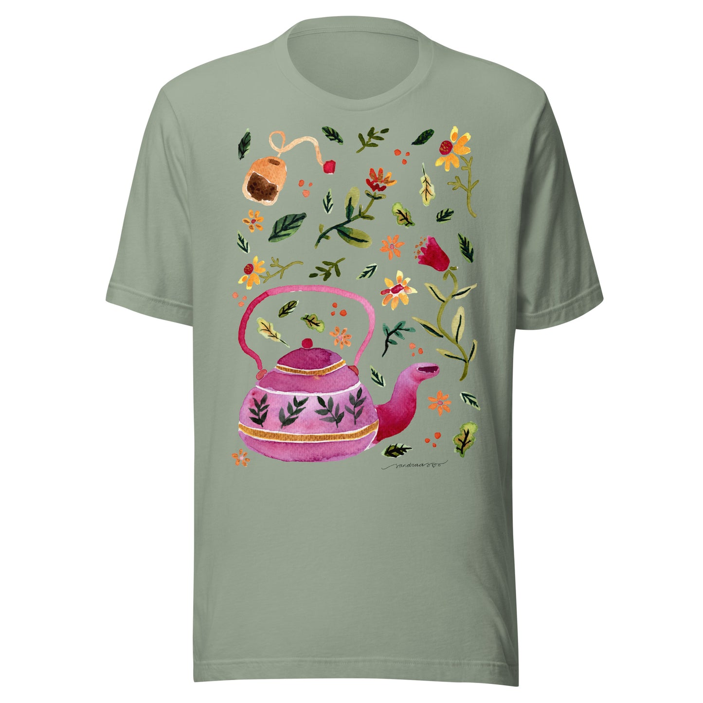 Cozy Autumn Teapot Women’s T-Shirt • Watercolor Fall Leaves & Flowers Illustration • Seasonal Cozy Vibes Tee - SANDRAAS