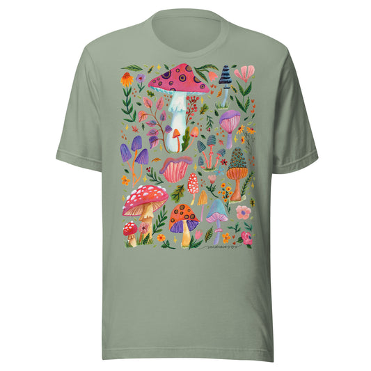 Whimsical Mushrooms & Florals Women’s T-Shirt • Colorful Watercolor Autumn Nature Tee • Cozy Vibes Shirt - SANDRAAS