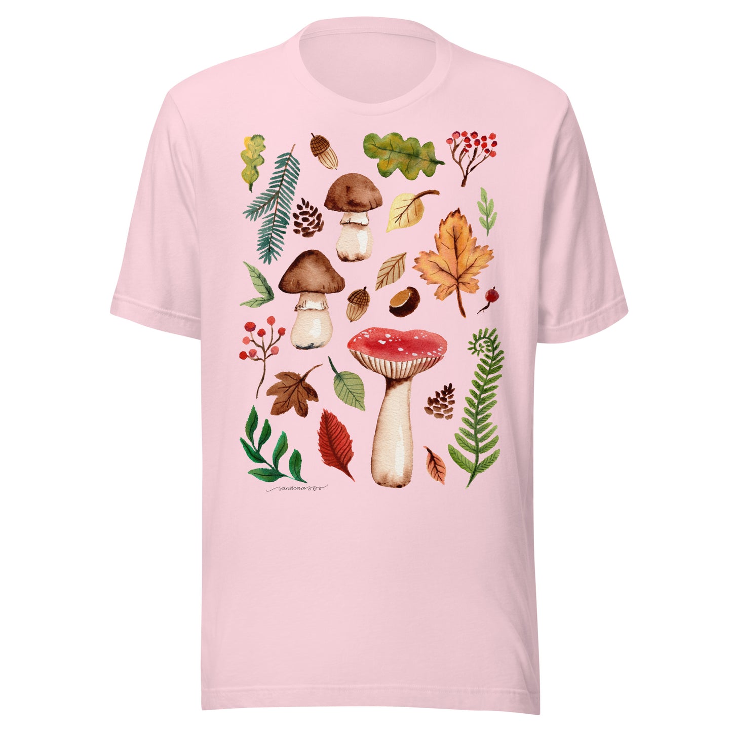 Autumn Mushrooms & Leaves Women’s T-Shirt • Watercolor Nature Tee • Cozy Fall Outfit Shirt - SANDRAAS