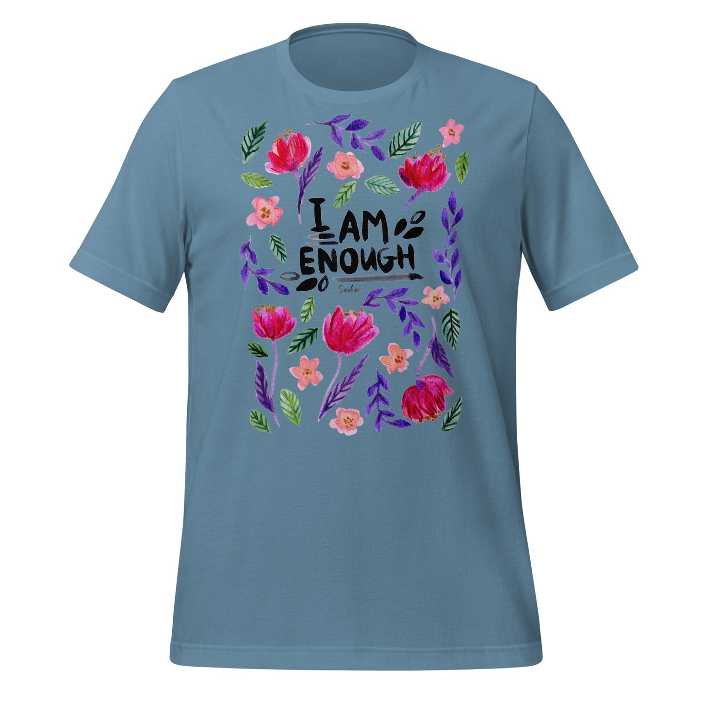 🌸 Unisex T-Shirt – I Am Enough – Watercolor Floral Edition - SANDRAAS