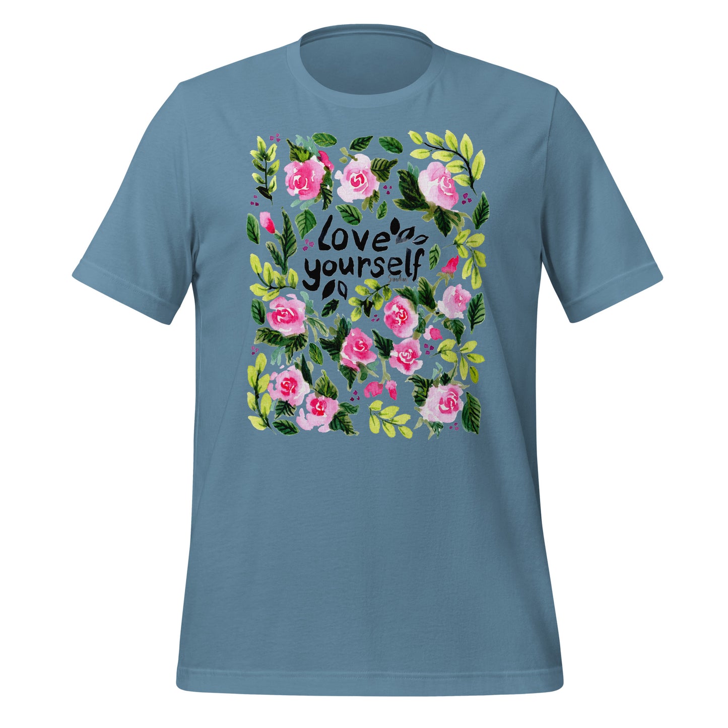 💗 T-Shirt – Love Yourself – Watercolor Rose Edition - SANDRAAS