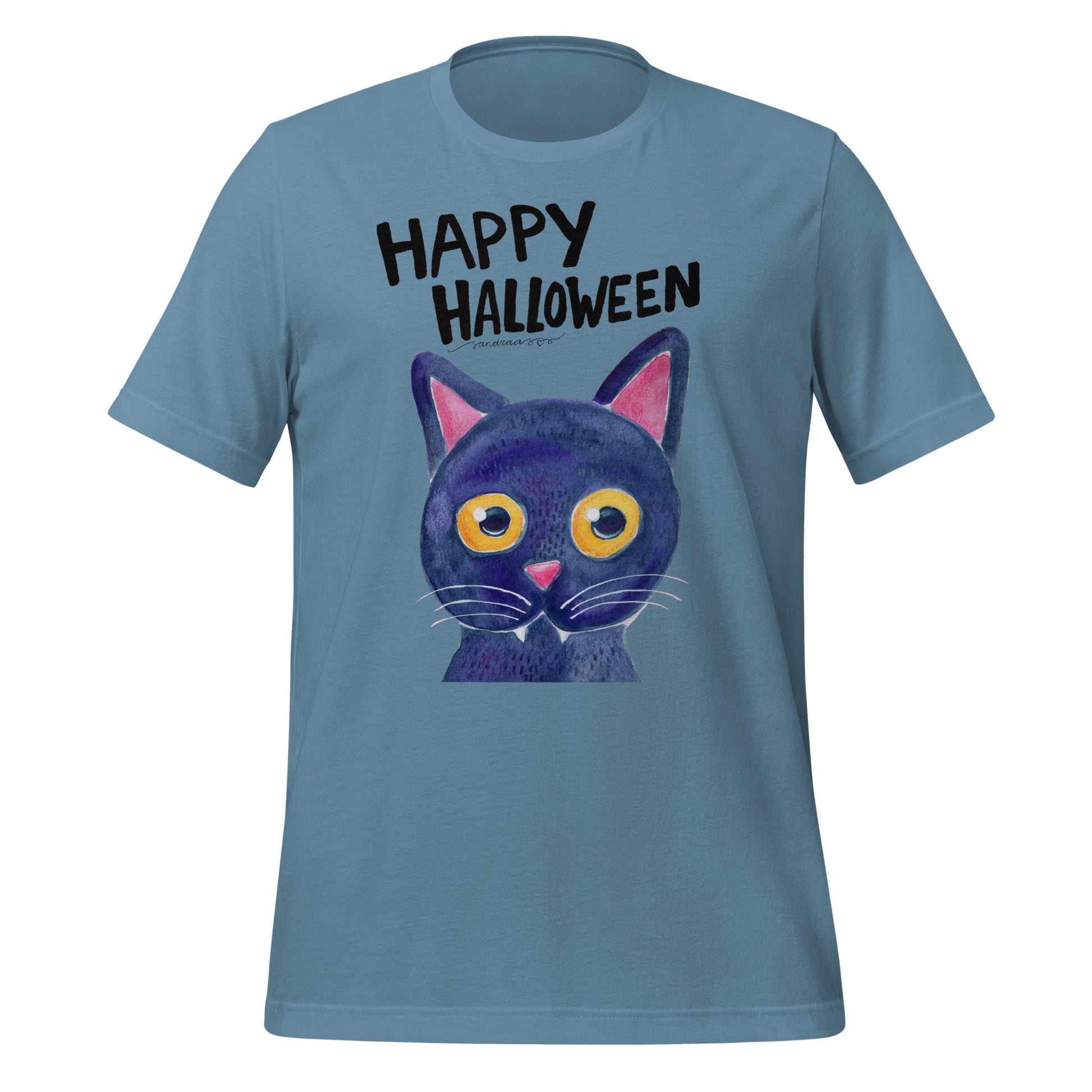 Happy Halloween Black Cat T-Shirt – Spooky, Stylish & Oh - So - Comfy! 🎃🐈⬛ - SANDRAAS