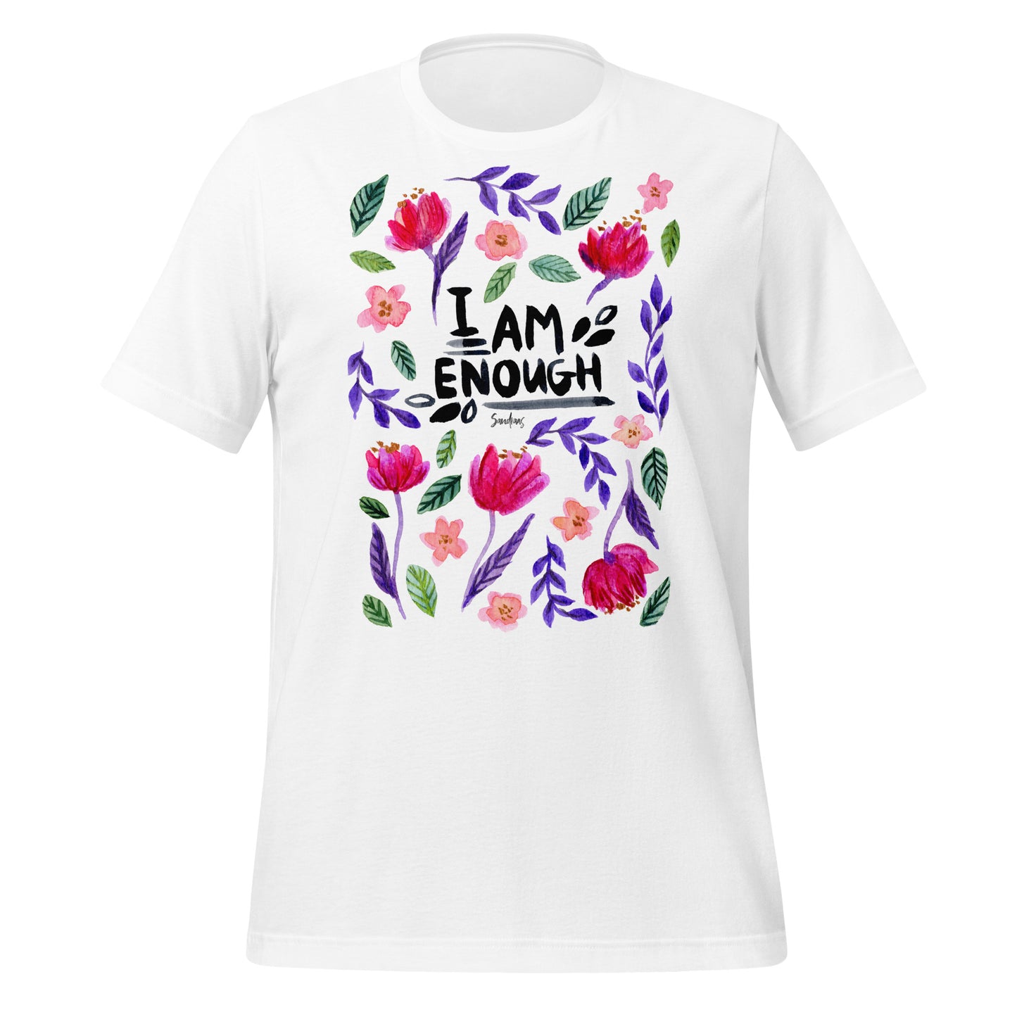 🌸 Unisex T-Shirt – I Am Enough – Watercolor Floral Edition - SANDRAAS