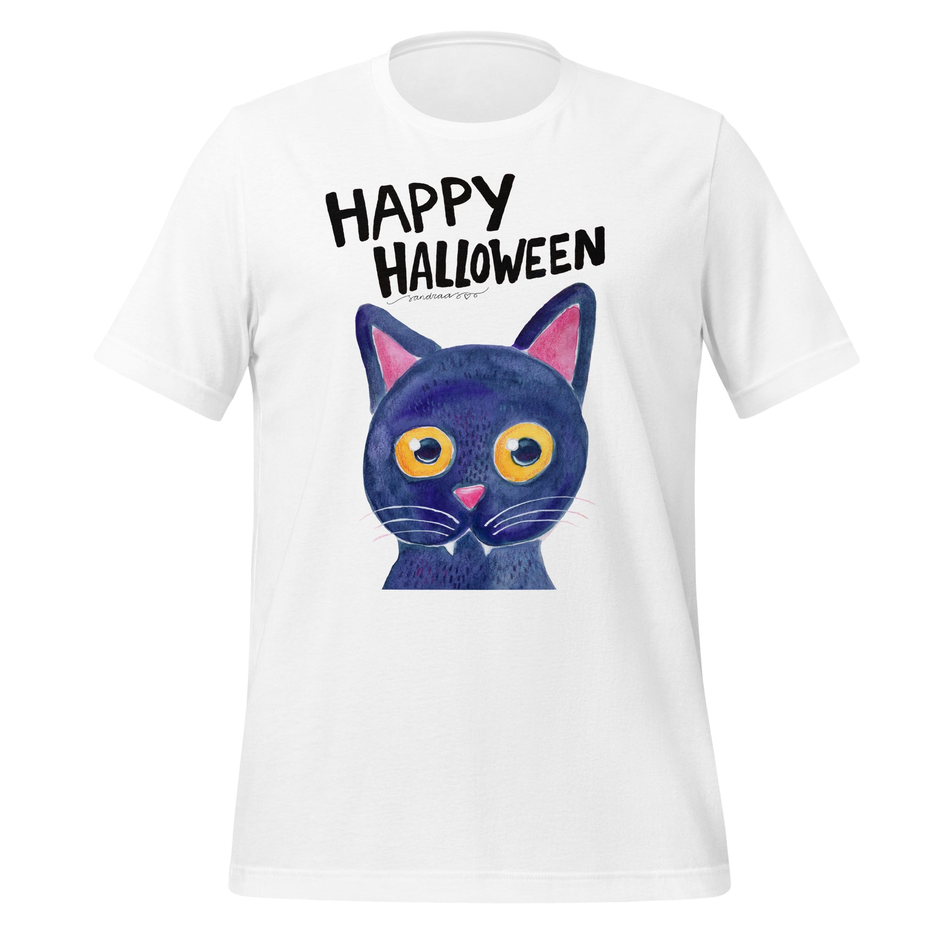 Happy Halloween Black Cat T-Shirt – Spooky, Stylish & Oh - So - Comfy! 🎃🐈⬛ - SANDRAAS