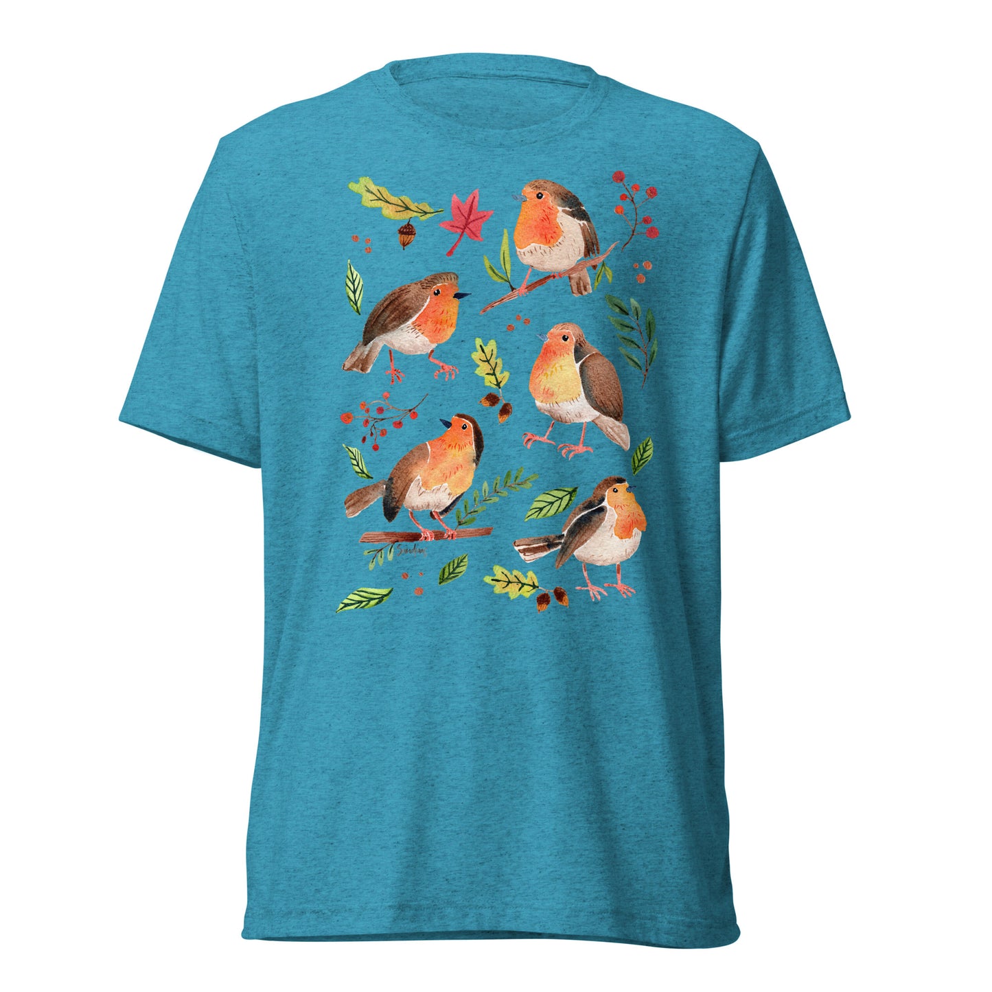 🪶 Short Sleeve T-Shirt – Robins – Watercolor Nature Edition - SANDRAAS