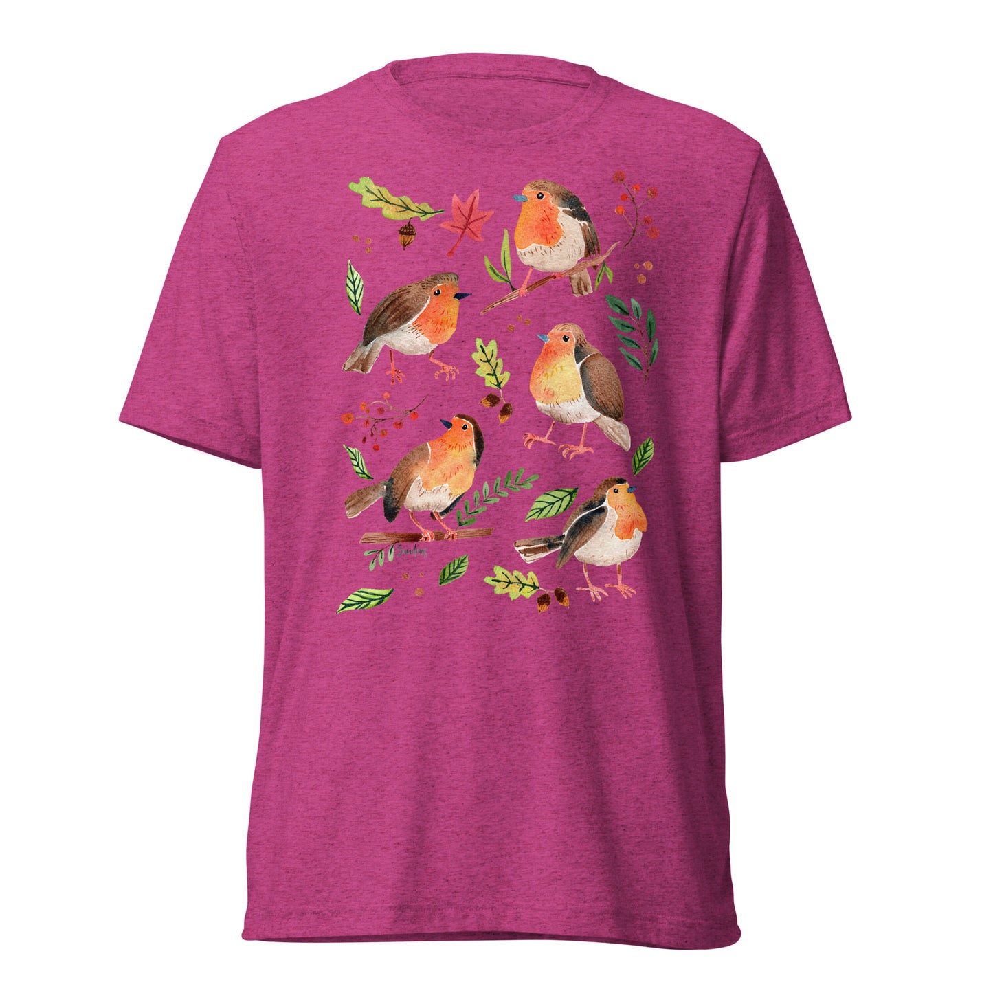 🪶 Short Sleeve T-Shirt – Robins – Watercolor Nature Edition - SANDRAAS