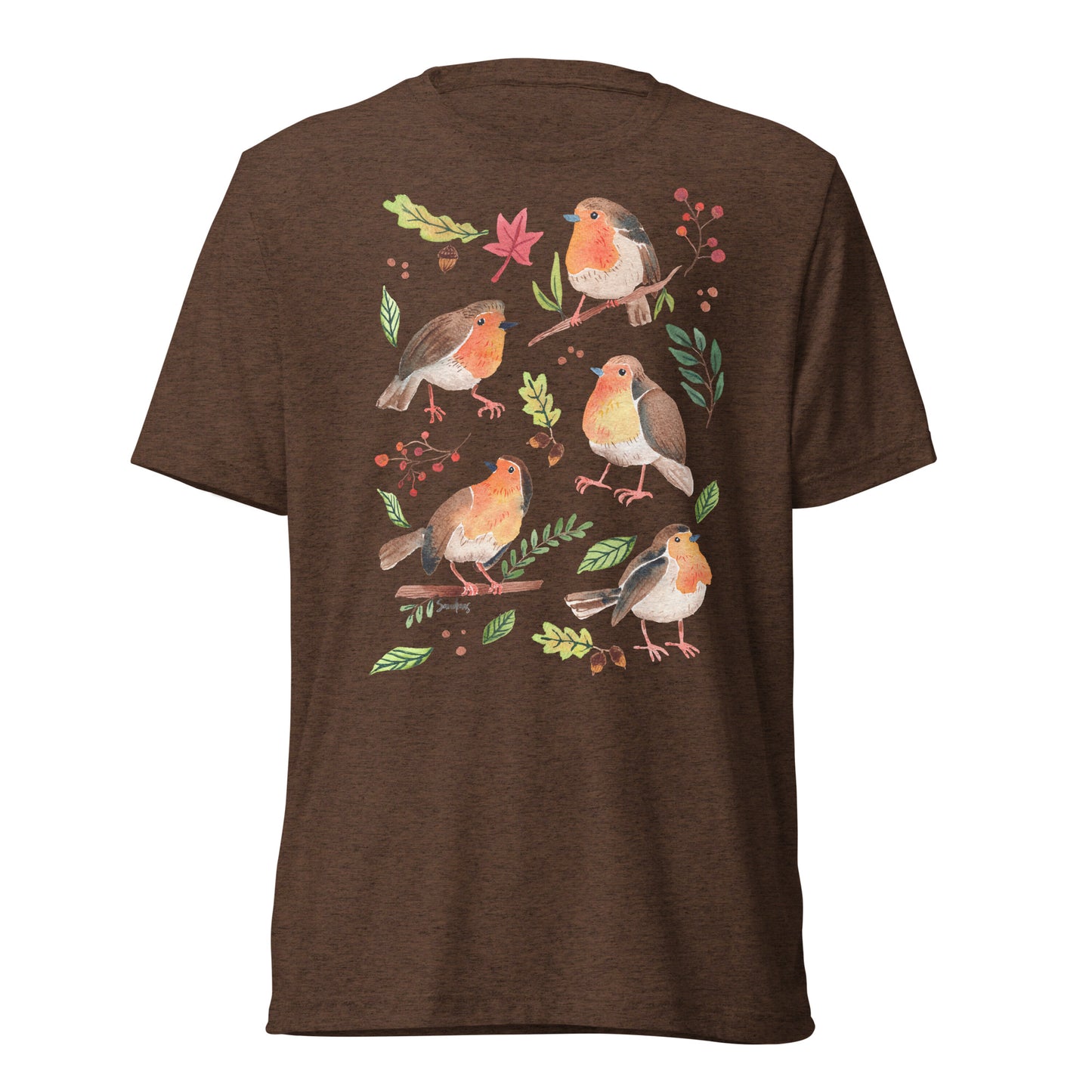 🪶 Short Sleeve T-Shirt – Robins – Watercolor Nature Edition - SANDRAAS