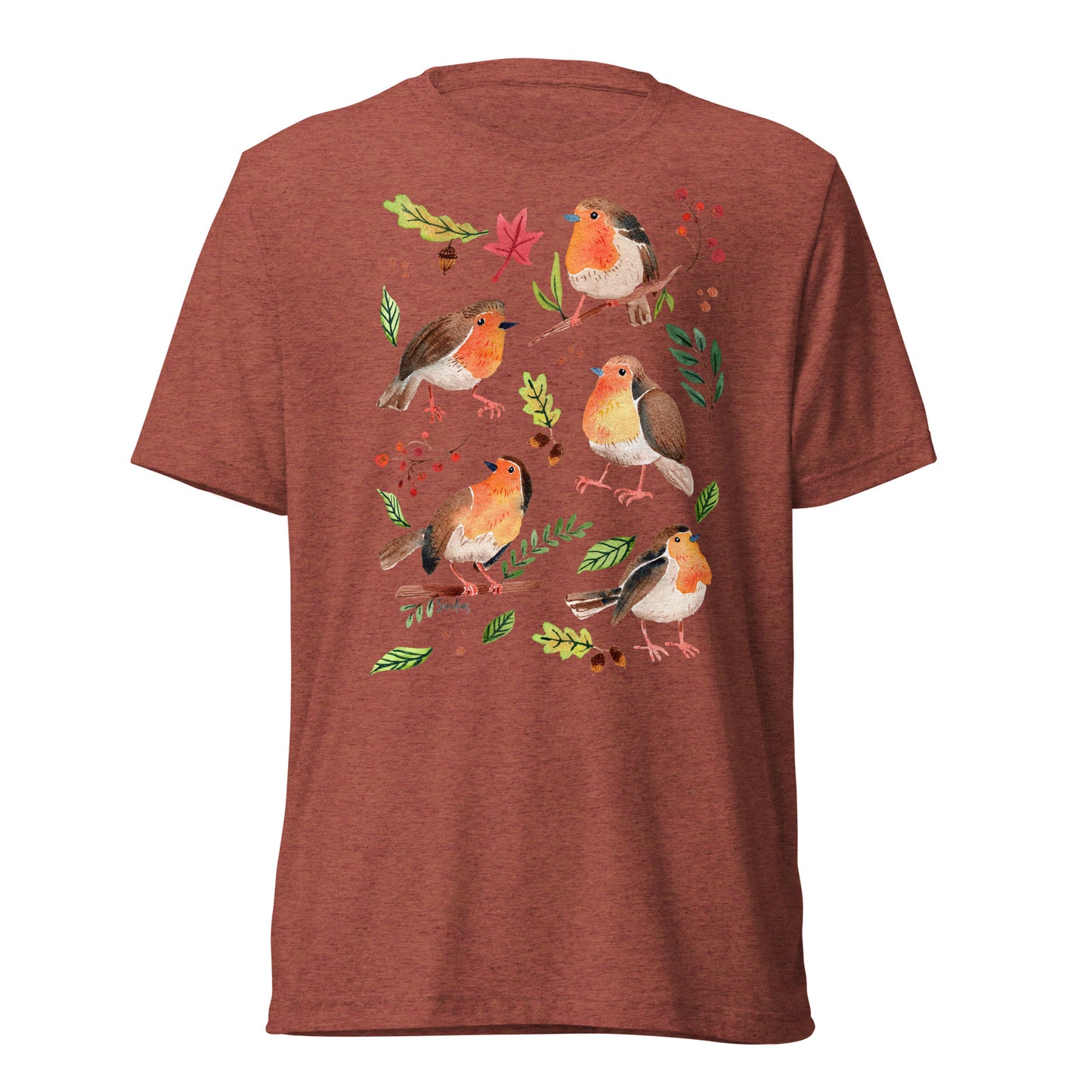 🪶 Short Sleeve T-Shirt – Robins – Watercolor Nature Edition - SANDRAAS