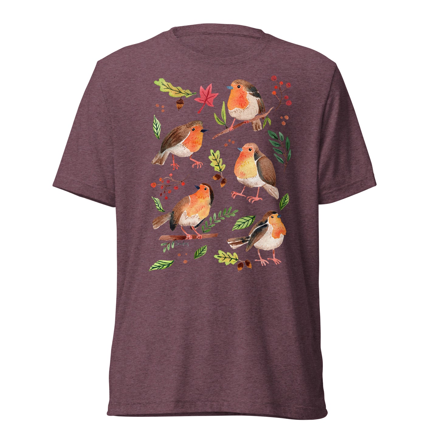 🪶 Short Sleeve T-Shirt – Robins – Watercolor Nature Edition - SANDRAAS