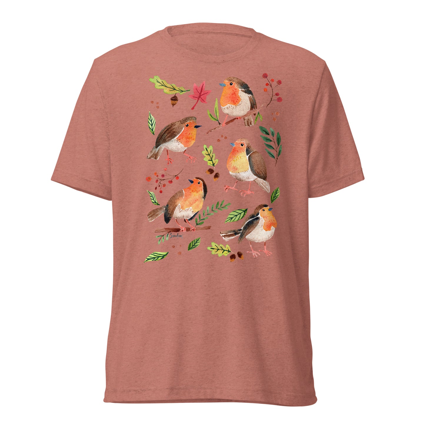🪶 Short Sleeve T-Shirt – Robins – Watercolor Nature Edition - SANDRAAS