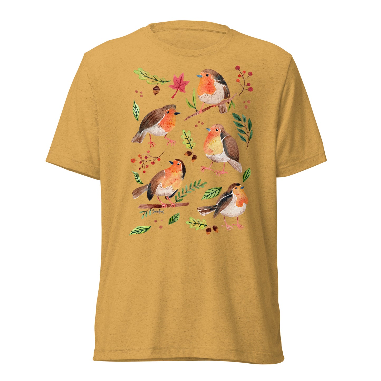 🪶 Short Sleeve T-Shirt – Robins – Watercolor Nature Edition - SANDRAAS