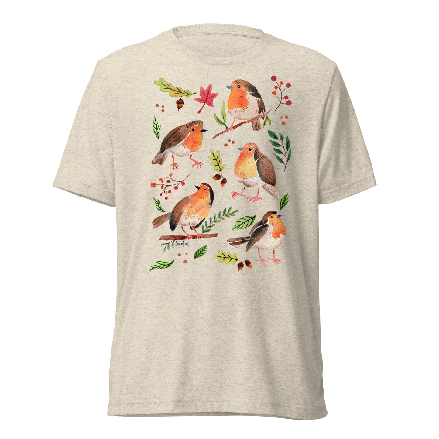 🪶 Short Sleeve T-Shirt – Robins – Watercolor Nature Edition - SANDRAAS