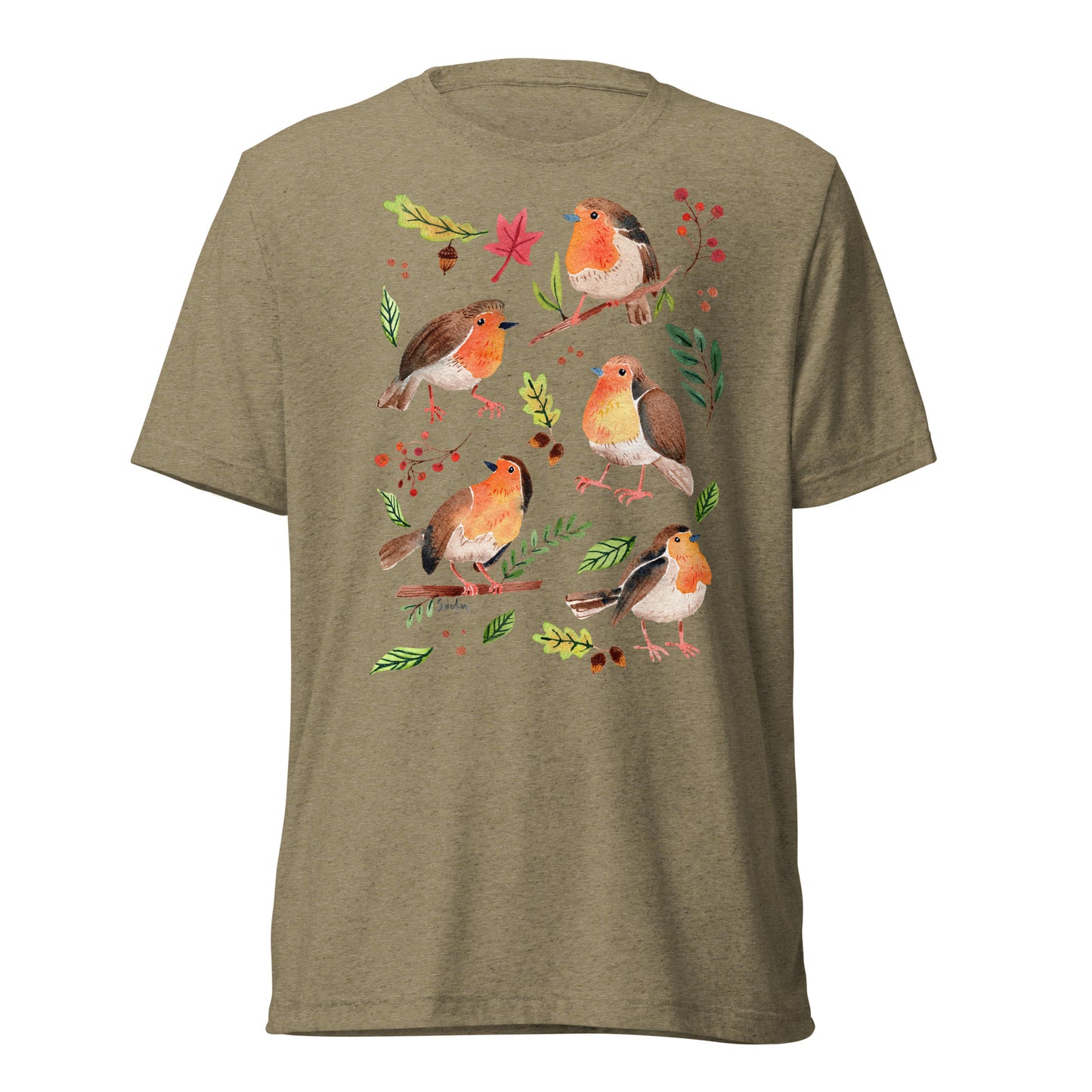 🪶 Short Sleeve T-Shirt – Robins – Watercolor Nature Edition - SANDRAAS