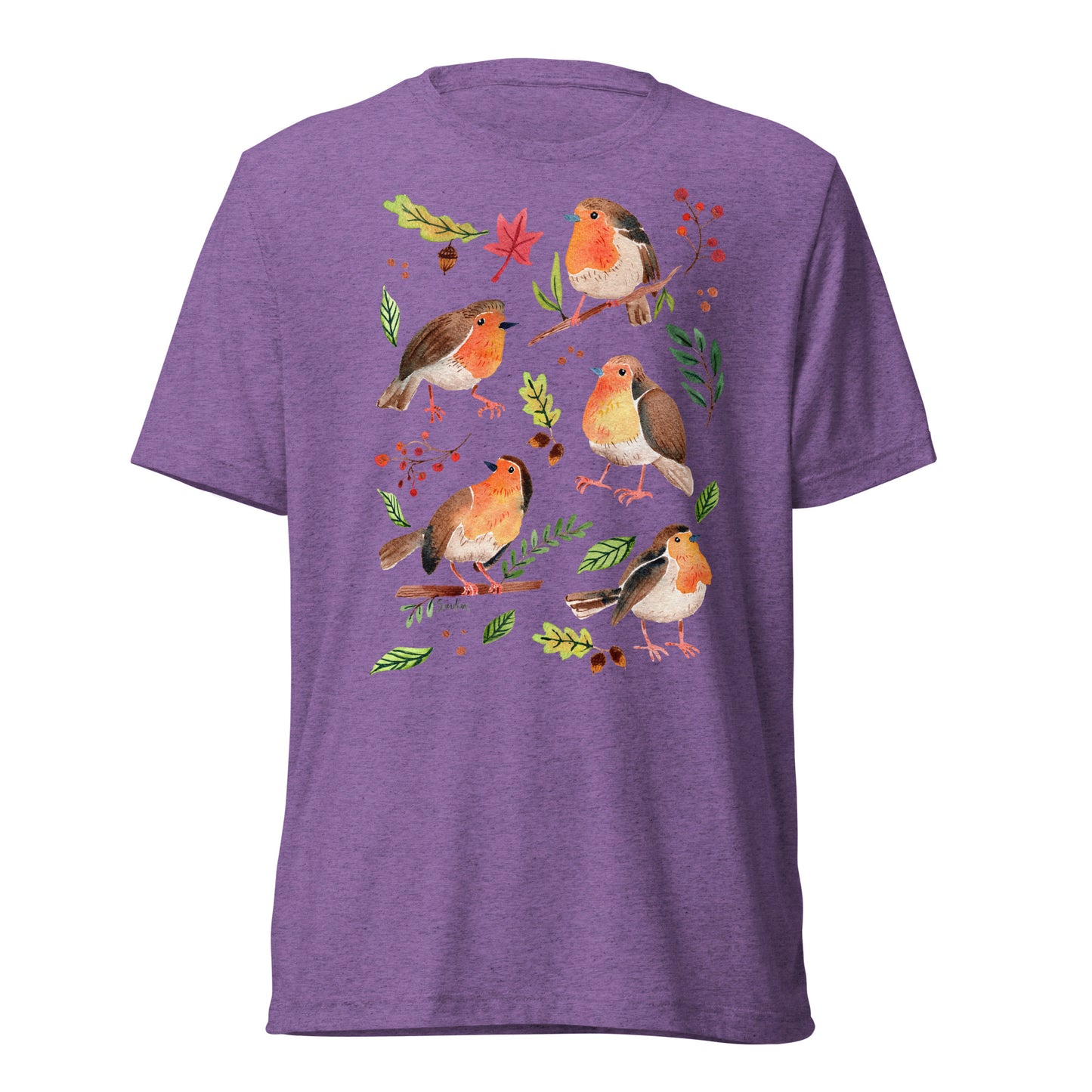 🪶 Short Sleeve T-Shirt – Robins – Watercolor Nature Edition - SANDRAAS