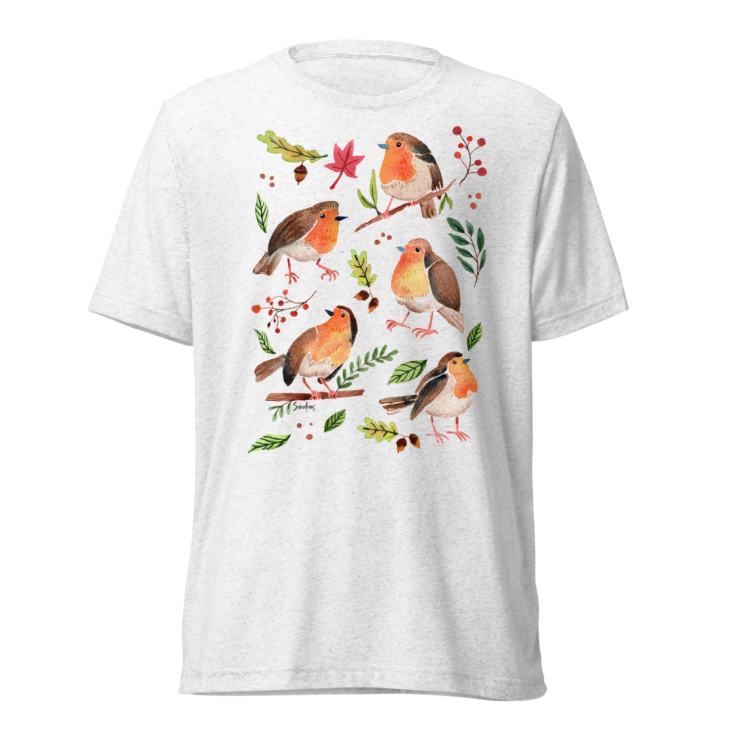 🪶 Short Sleeve T-Shirt – Robins – Watercolor Nature Edition - SANDRAAS