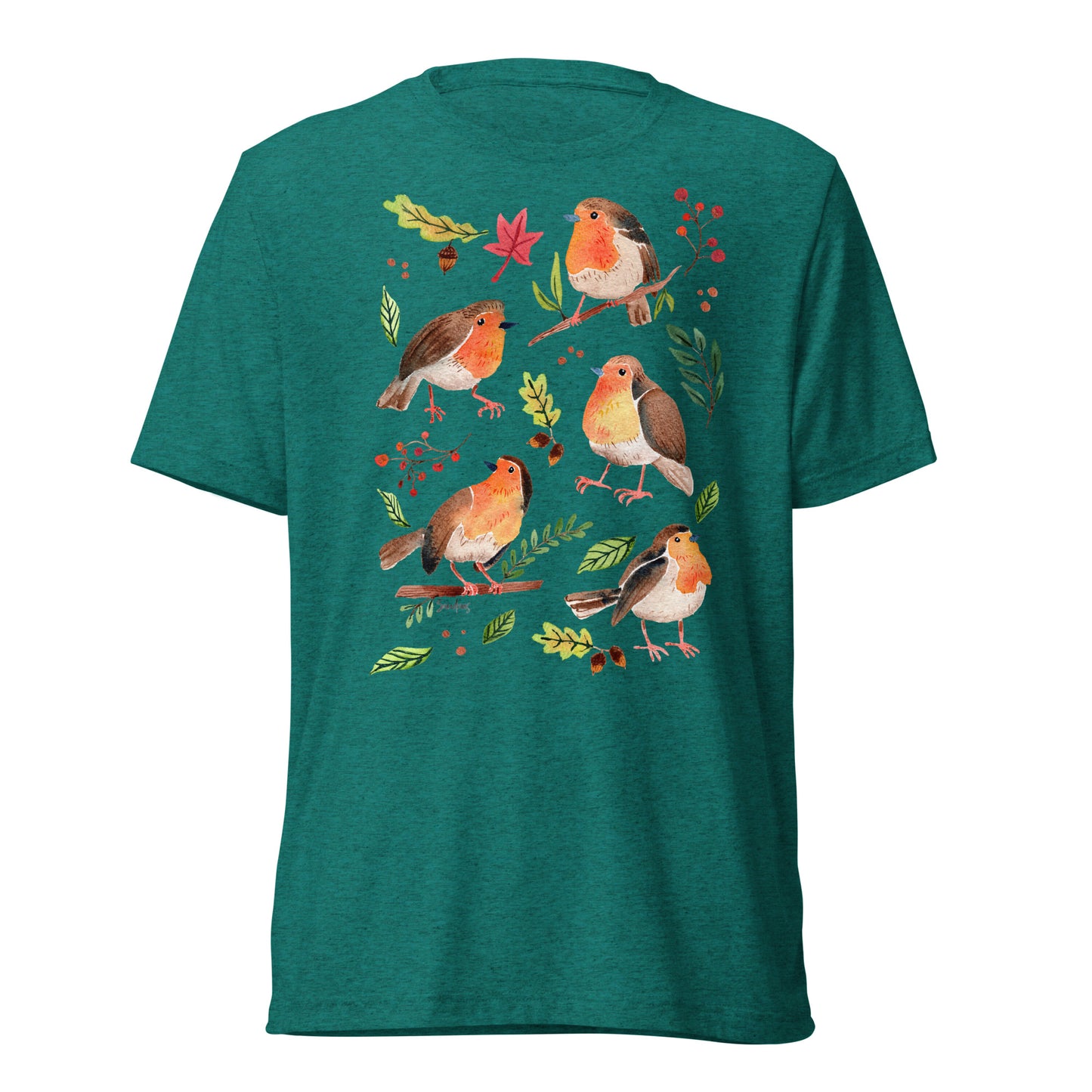 🪶 Short Sleeve T-Shirt – Robins – Watercolor Nature Edition - SANDRAAS