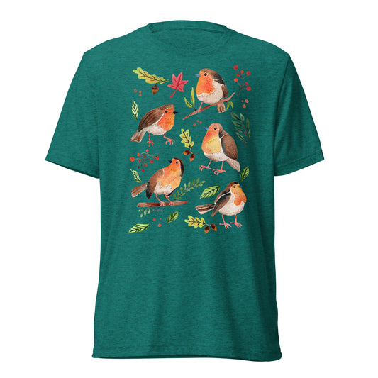 🪶 Short Sleeve T-Shirt – Robins – Watercolor Nature Edition - SANDRAAS