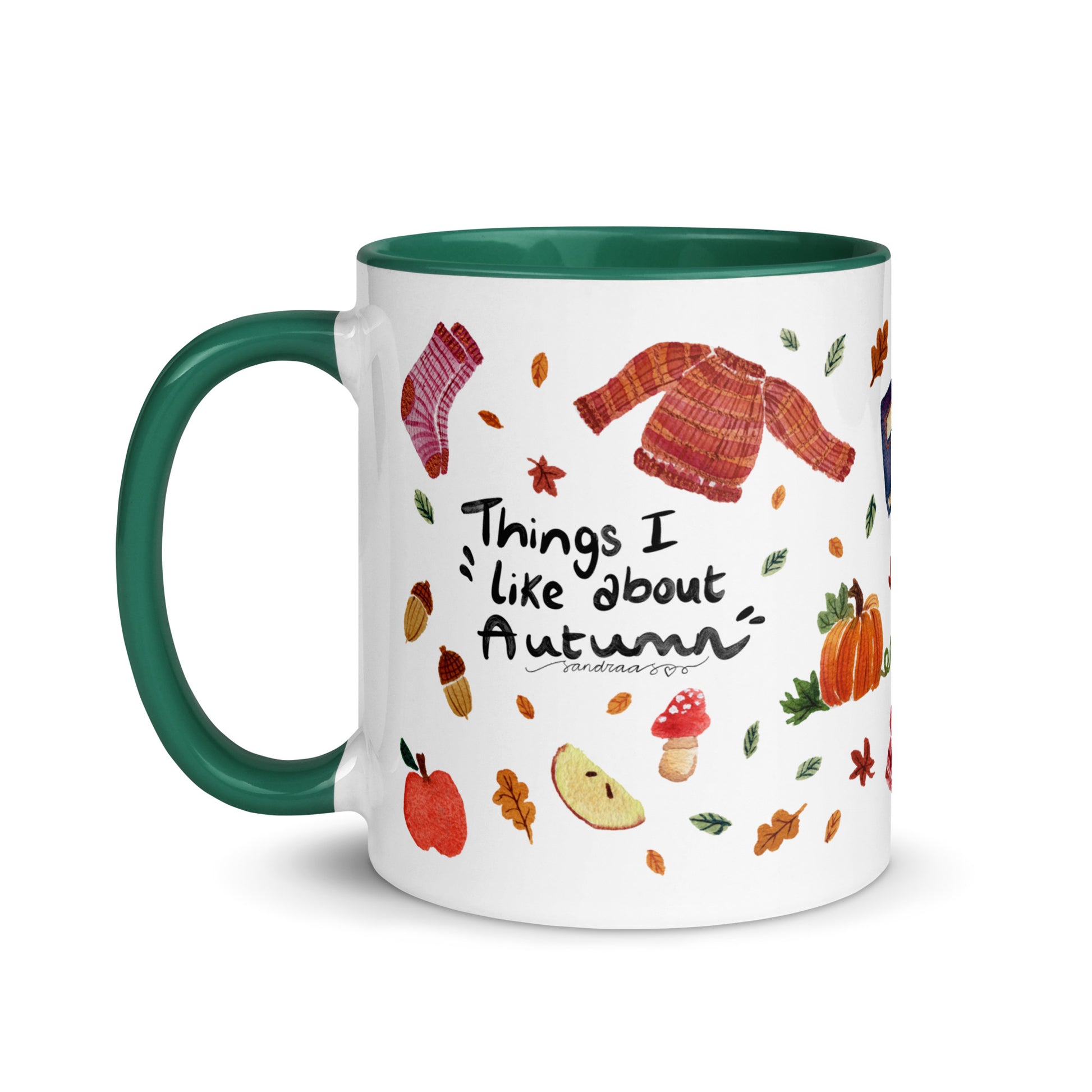Things I Like About Autumn Mug • Watercolor Cozy Fall Illustrations with Hand Lettering • Color Inside Ceramic Cup - SANDRAAS