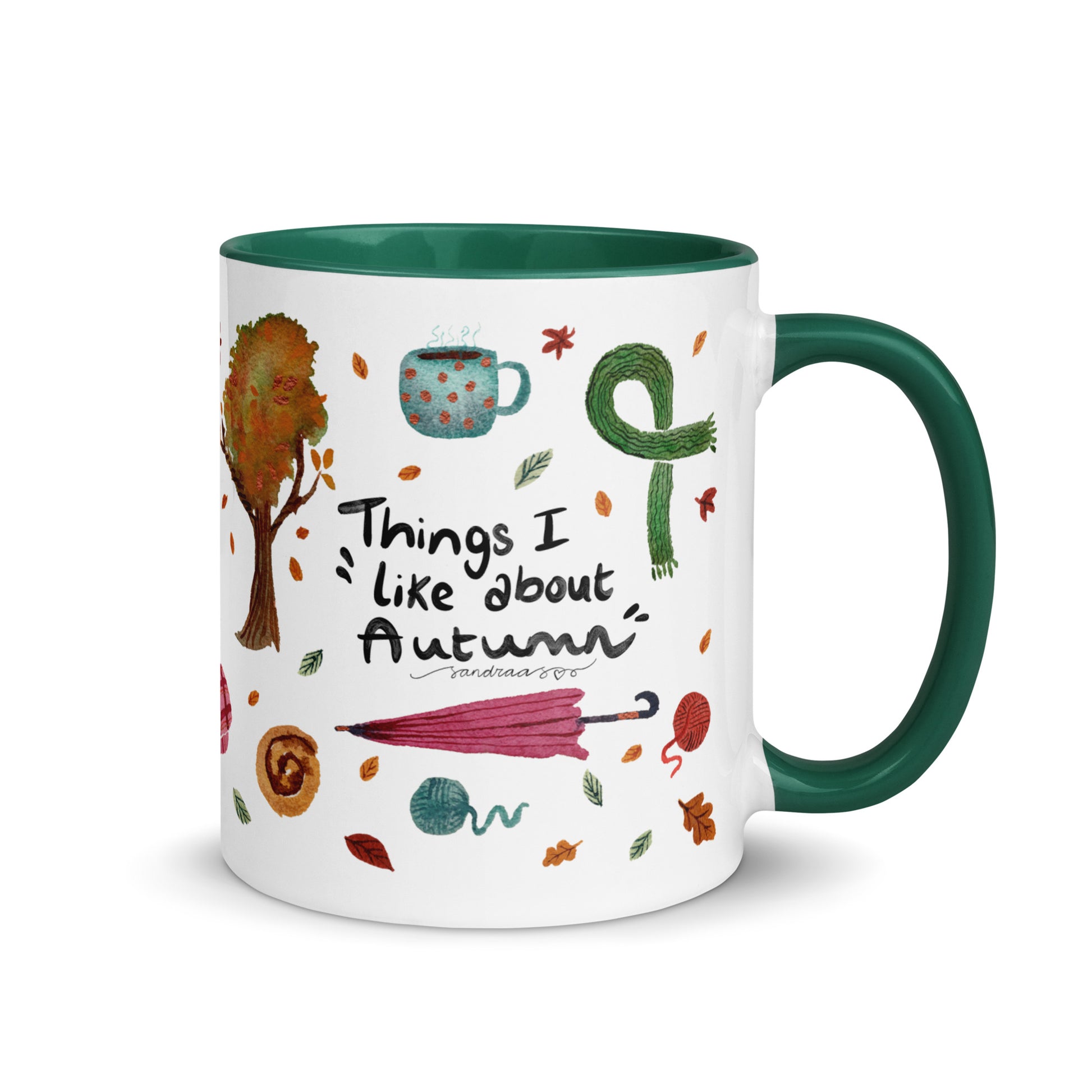 Things I Like About Autumn Mug • Watercolor Cozy Fall Illustrations with Hand Lettering • Color Inside Ceramic Cup - SANDRAAS