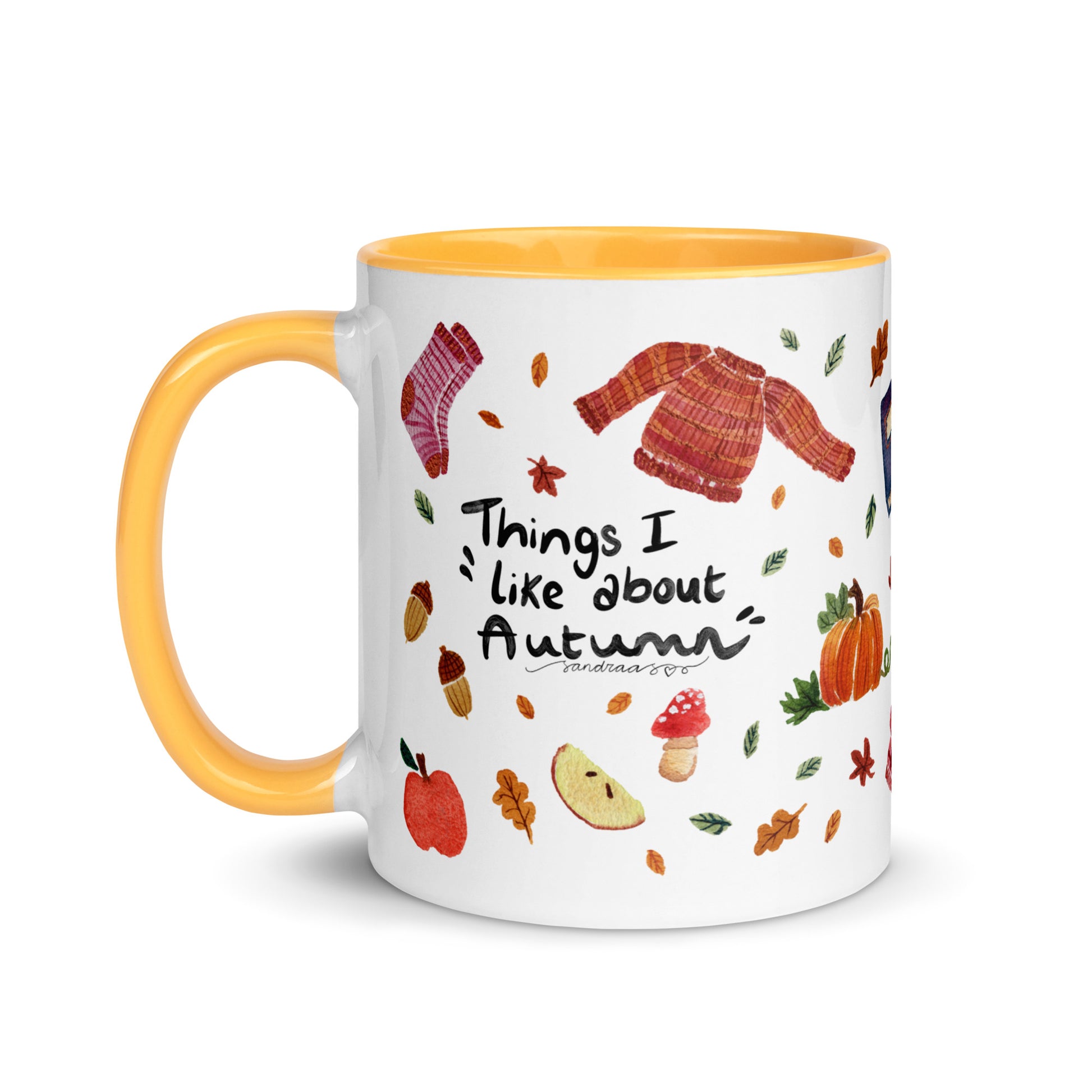Things I Like About Autumn Mug • Watercolor Cozy Fall Illustrations with Hand Lettering • Color Inside Ceramic Cup - SANDRAAS