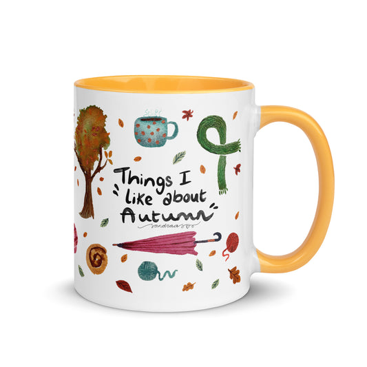 Things I Like About Autumn Mug • Watercolor Cozy Fall Illustrations with Hand Lettering • Color Inside Ceramic Cup - SANDRAAS