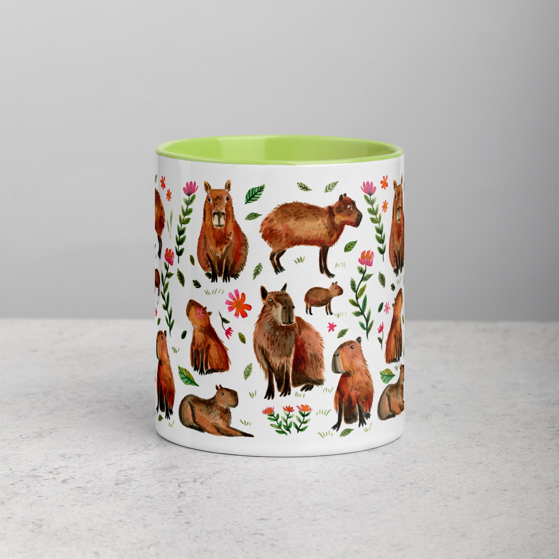 Mug with Color Inside - Capybara's illustrated with watercolor - SANDRAAS