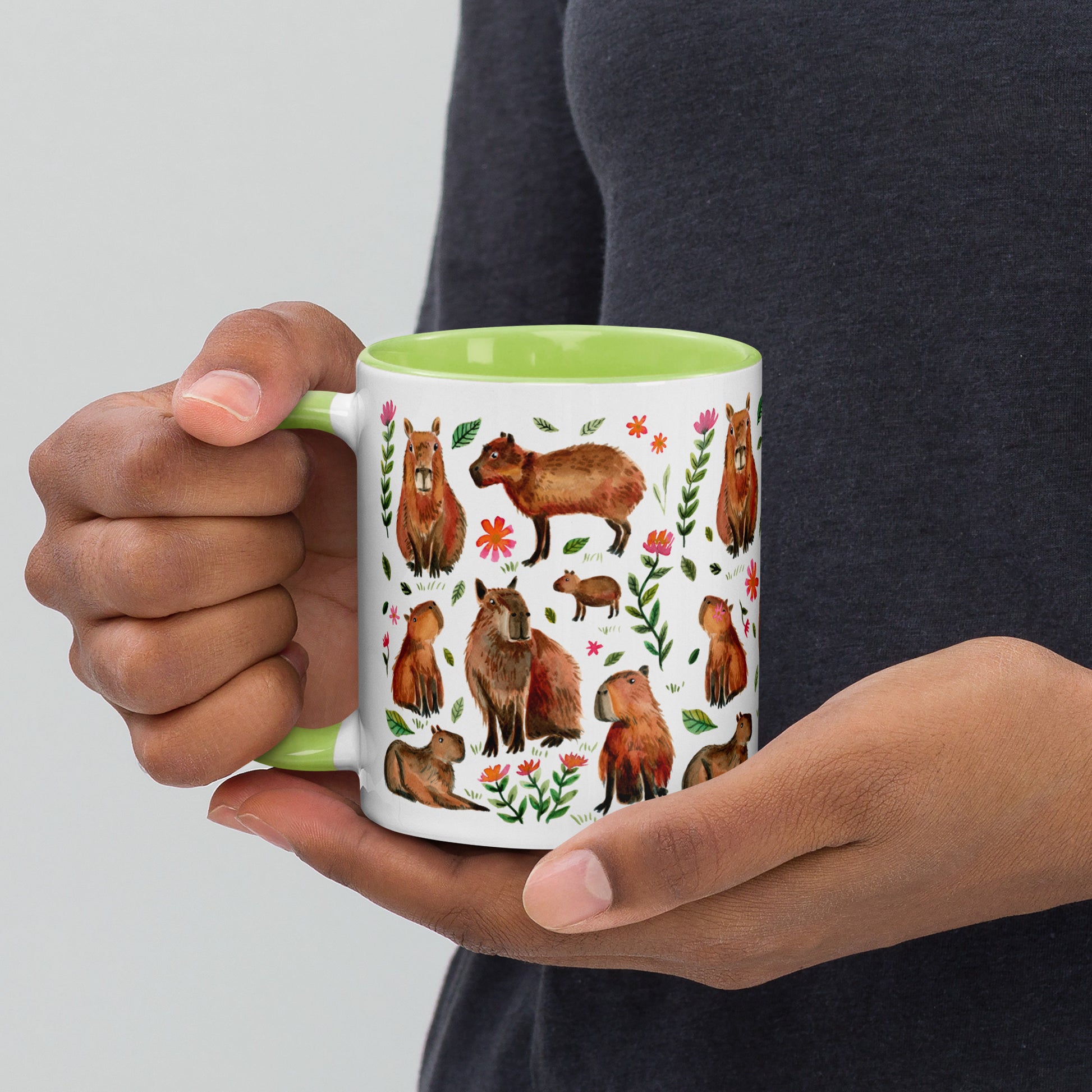 Mug with Color Inside - Capybara's illustrated with watercolor - SANDRAAS
