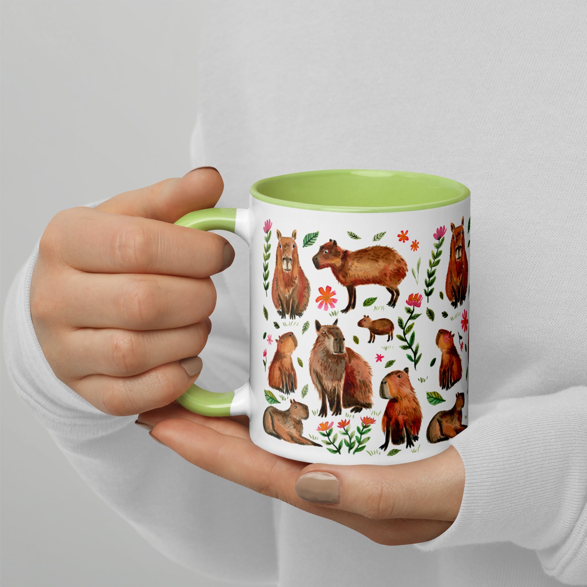 Mug with Color Inside - Capybara's illustrated with watercolor - SANDRAAS