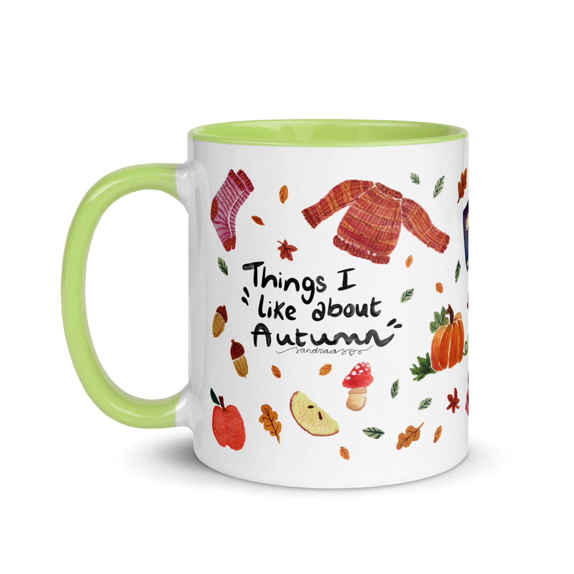 Things I Like About Autumn Mug • Watercolor Cozy Fall Illustrations with Hand Lettering • Color Inside Ceramic Cup - SANDRAAS