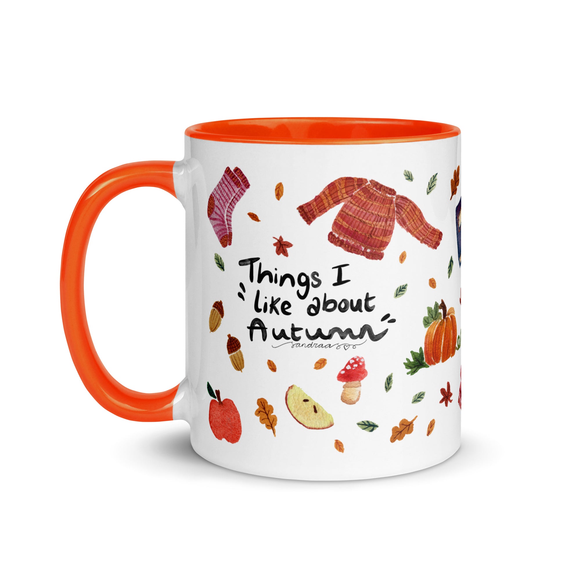 Things I Like About Autumn Mug • Watercolor Cozy Fall Illustrations with Hand Lettering • Color Inside Ceramic Cup - SANDRAAS