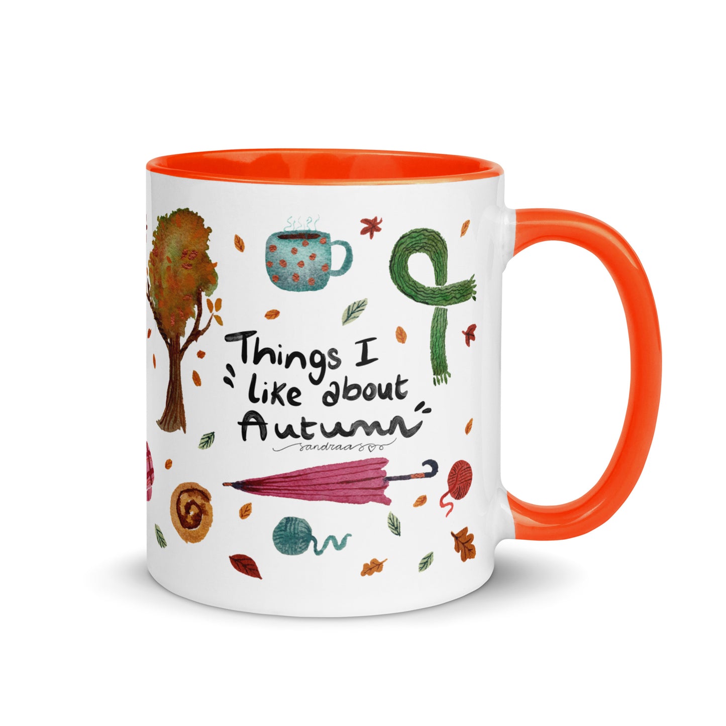 Things I Like About Autumn Mug • Watercolor Cozy Fall Illustrations with Hand Lettering • Color Inside Ceramic Cup - SANDRAAS