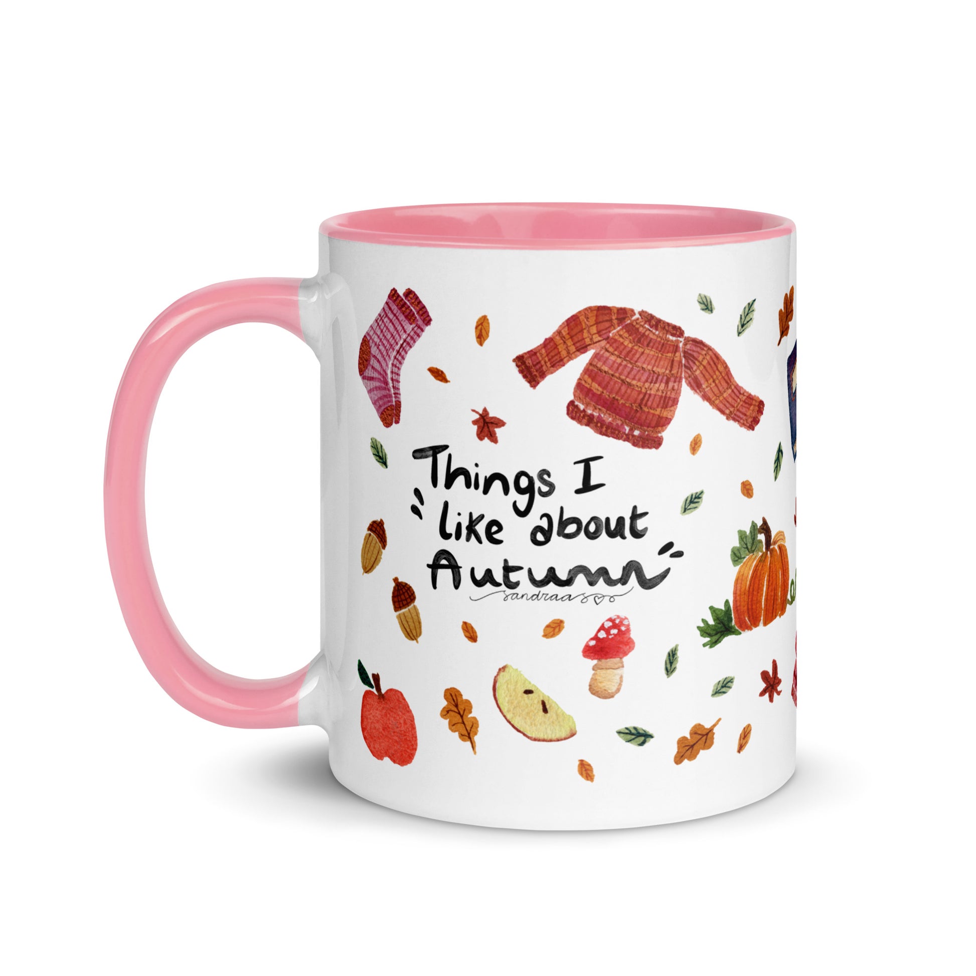 Things I Like About Autumn Mug • Watercolor Cozy Fall Illustrations with Hand Lettering • Color Inside Ceramic Cup - SANDRAAS