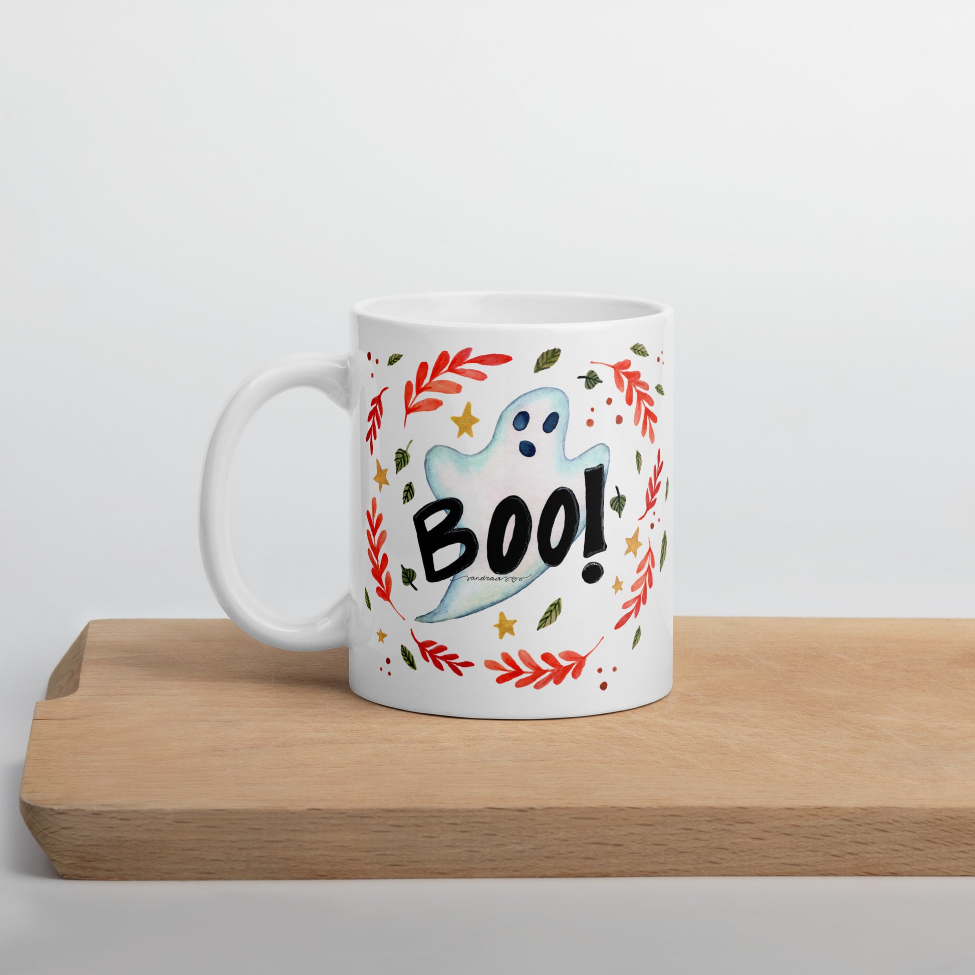 Ghost "Boo!" White Glossy Mug – A Spooky & Fun Halloween Essential! 👻🎃 - SANDRAAS