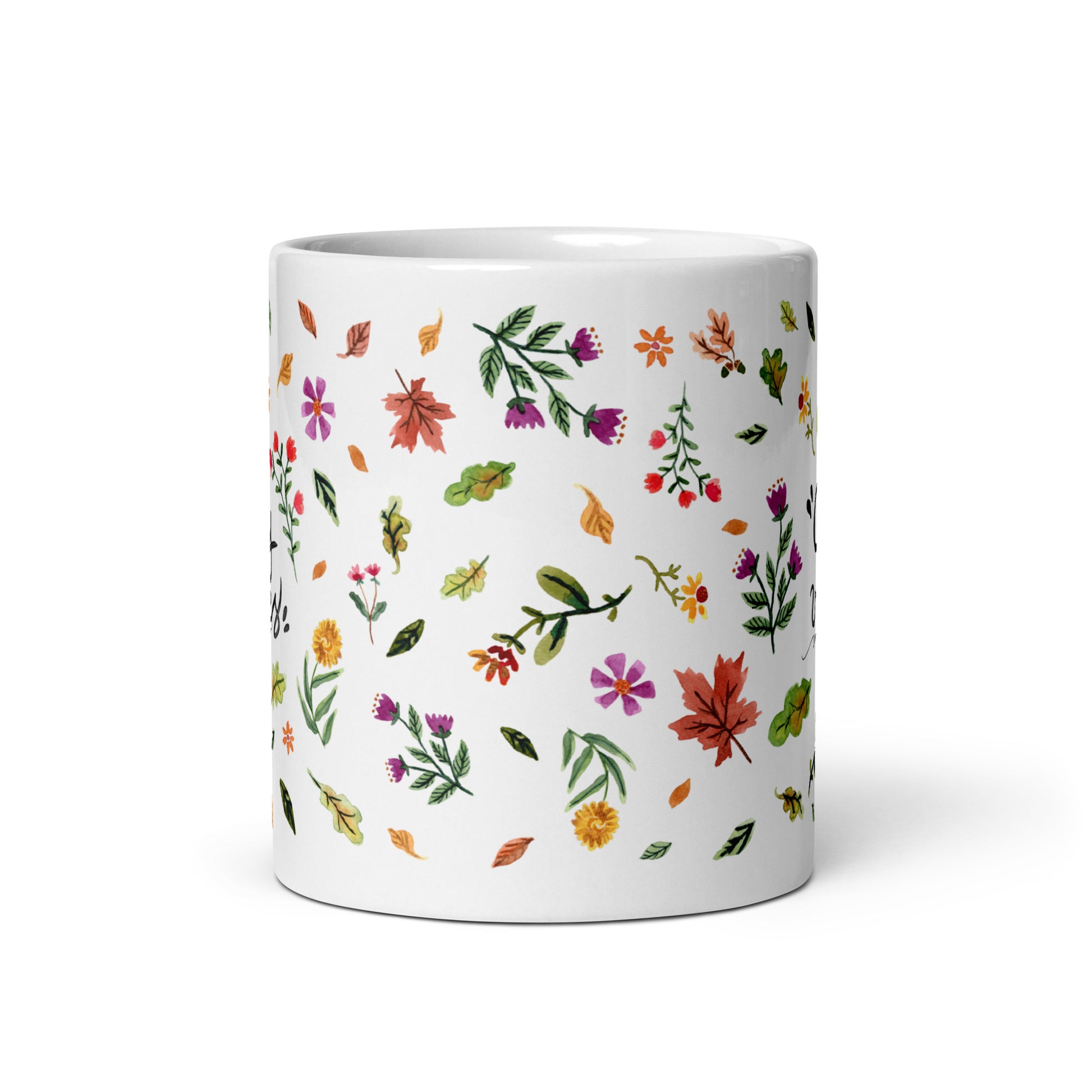 Cozy Vibes Mug ☕ | Hand - Lettered Quote + Watercolor Autumn Leaves & Florals - SANDRAAS